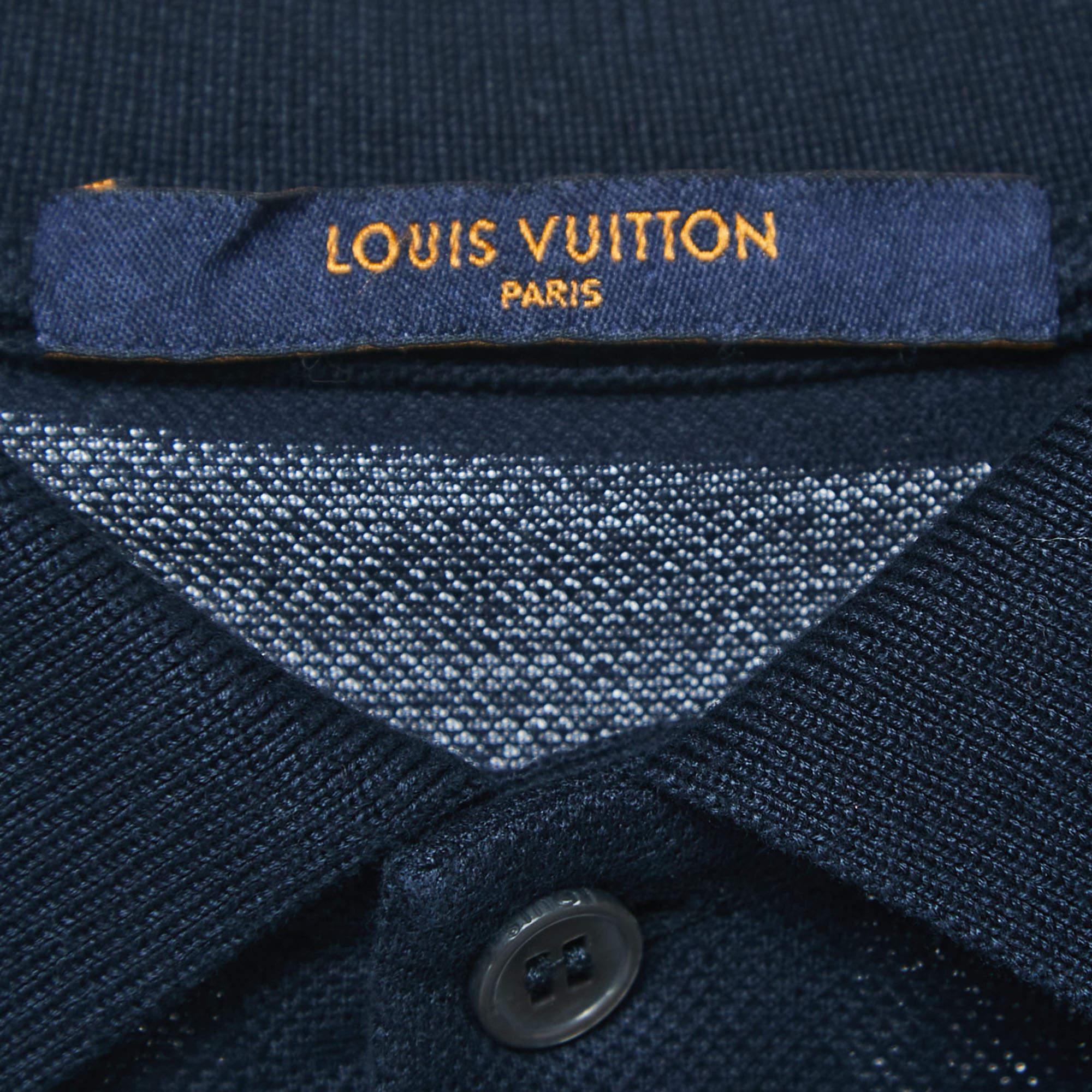 Louis Vuitton Navy Blue Cotton Pique Polo T-Shirt M 2