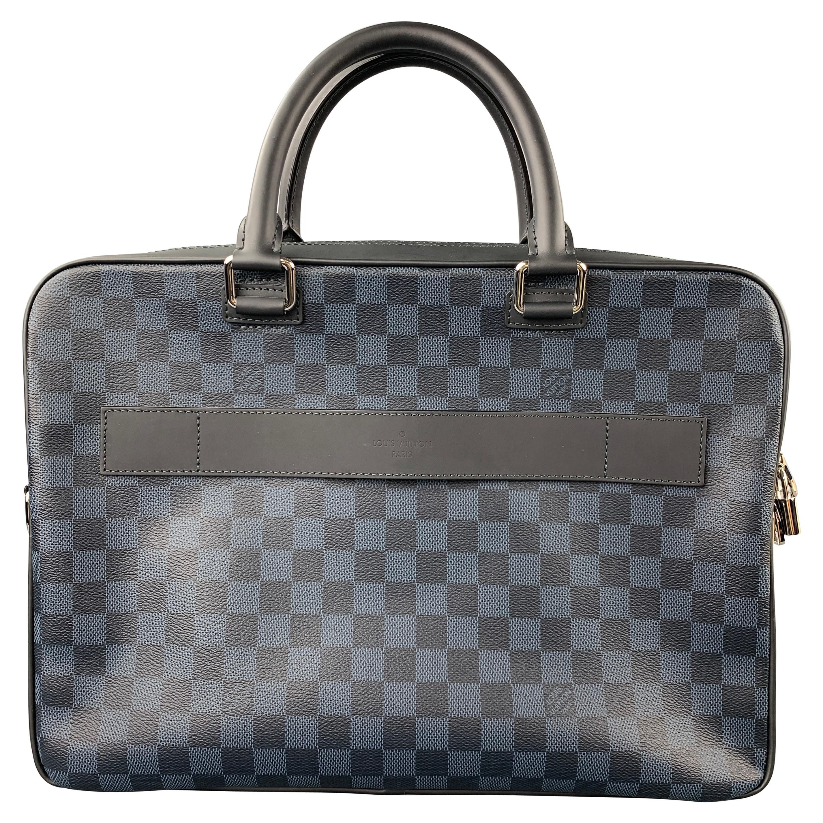 LOUIS VUITTON Navy & Blue Damier Canvas Leather Canvas Porte-Documents Bag