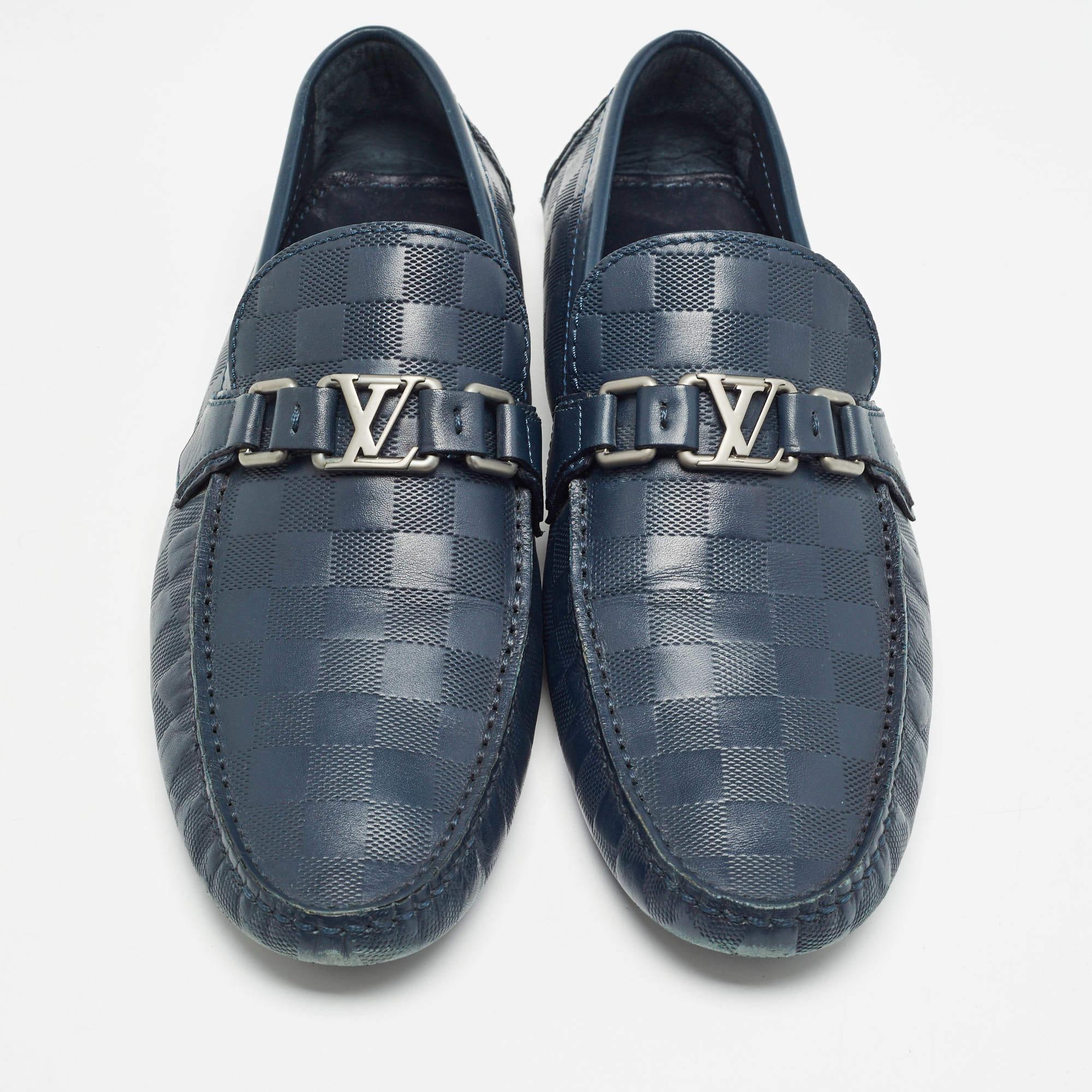 Black Louis Vuitton Navy Blue Damier Infini Hockenheim Loafers Size 43