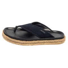 Louis Vuitton Navy Blue Denim Espadrille Thong Flats Size 40