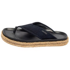 Louis Vuitton Navy Blue Denim Espadrille Thong Flats Size 40