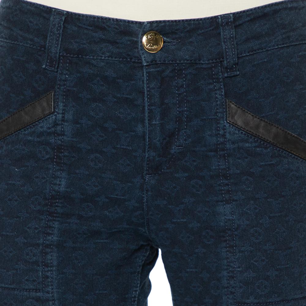 Louis Vuitton Navy Blue Denim Logo Jacquard Detail Tapered Leg Jeans M In Good Condition In Dubai, Al Qouz 2