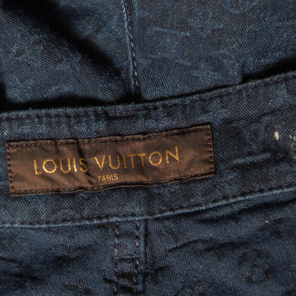 Women's Louis Vuitton Navy Blue Denim Logo Jacquard Detail Tapered Leg Jeans M