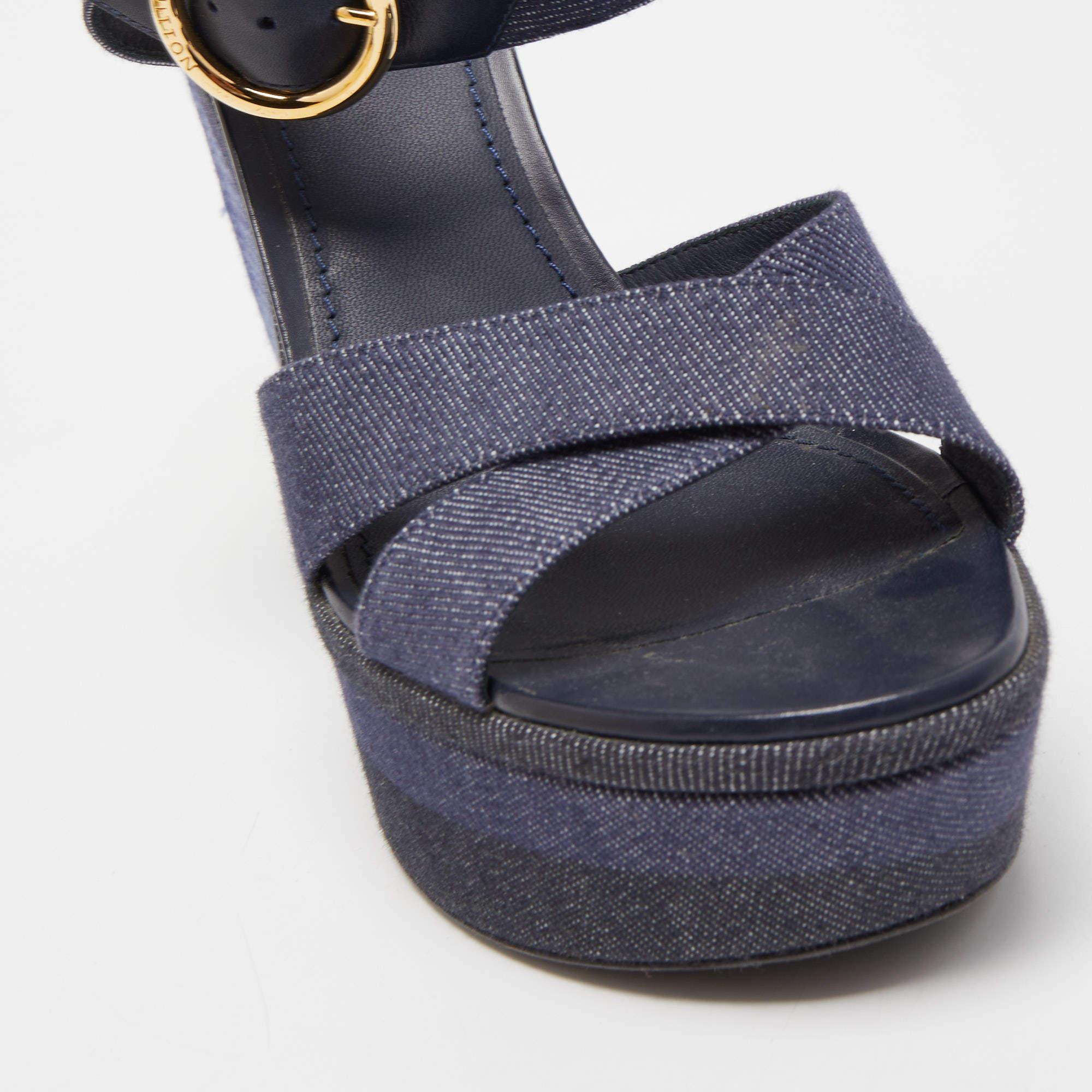 Louis Vuitton - Bleached Monogram Denim Wedge Sandals Blue 39