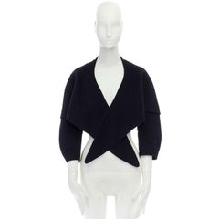 LOUIS VUITTON navy blue double faced wool blend tie front capelet shawl FR36 S