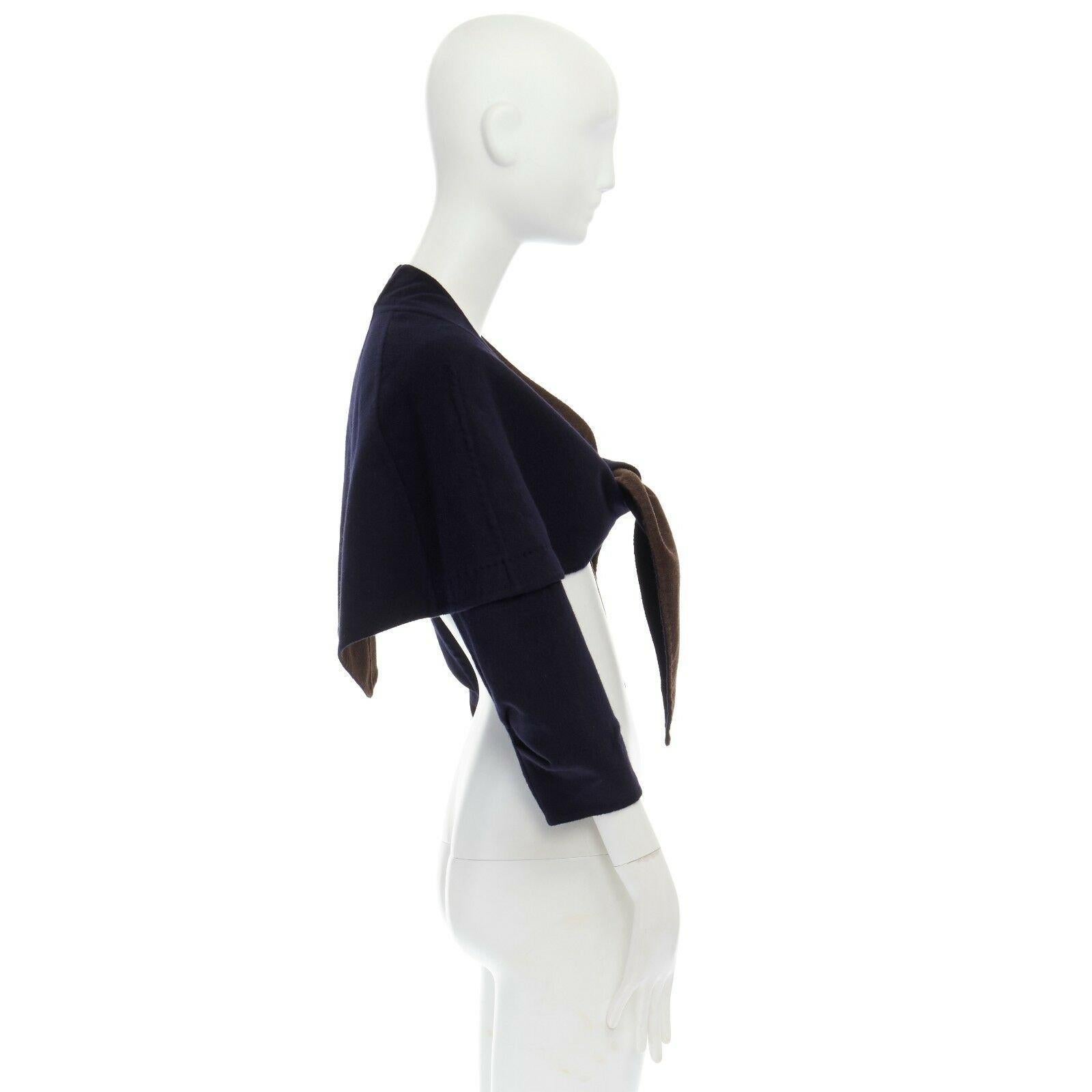 LOUIS VUITTON navy blue double faced wool blend tie front capelet shawl FR36 S In Good Condition In Hong Kong, NT