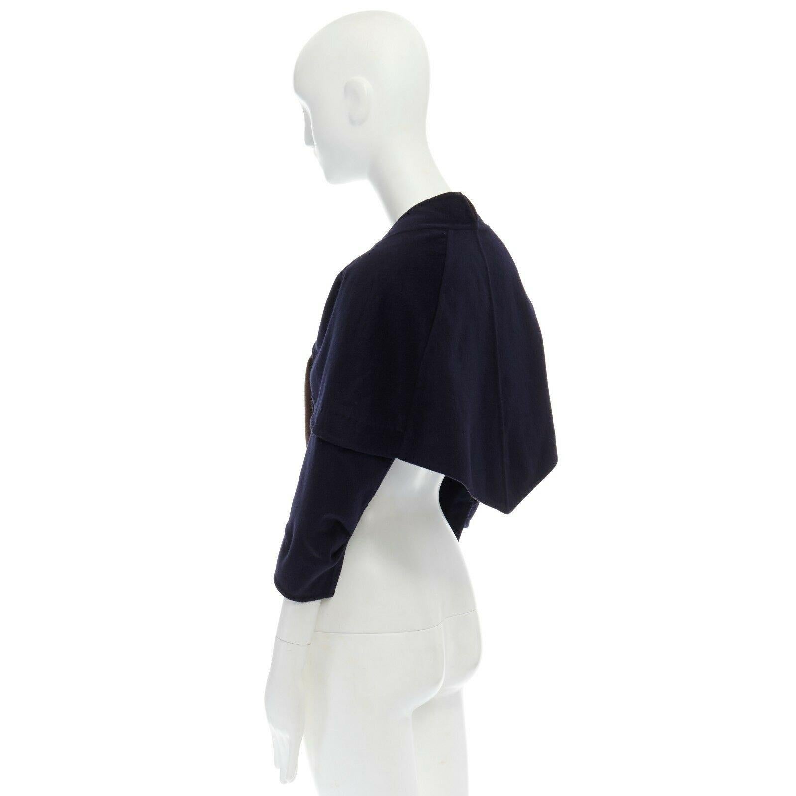 LOUIS VUITTON navy blue double faced wool blend tie front capelet shawl FR36 S 1