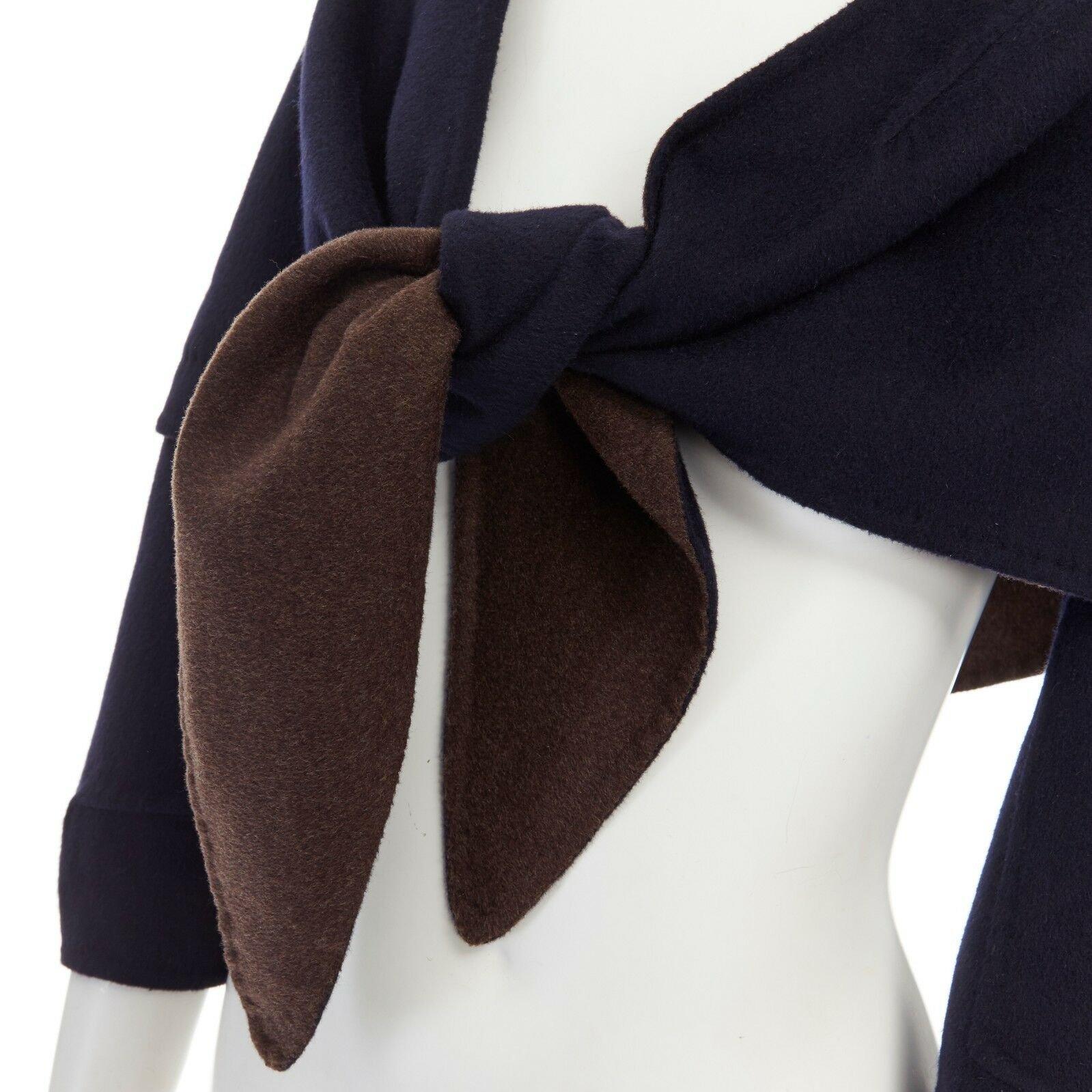 LOUIS VUITTON navy blue double faced wool blend tie front capelet shawl FR36 S 2