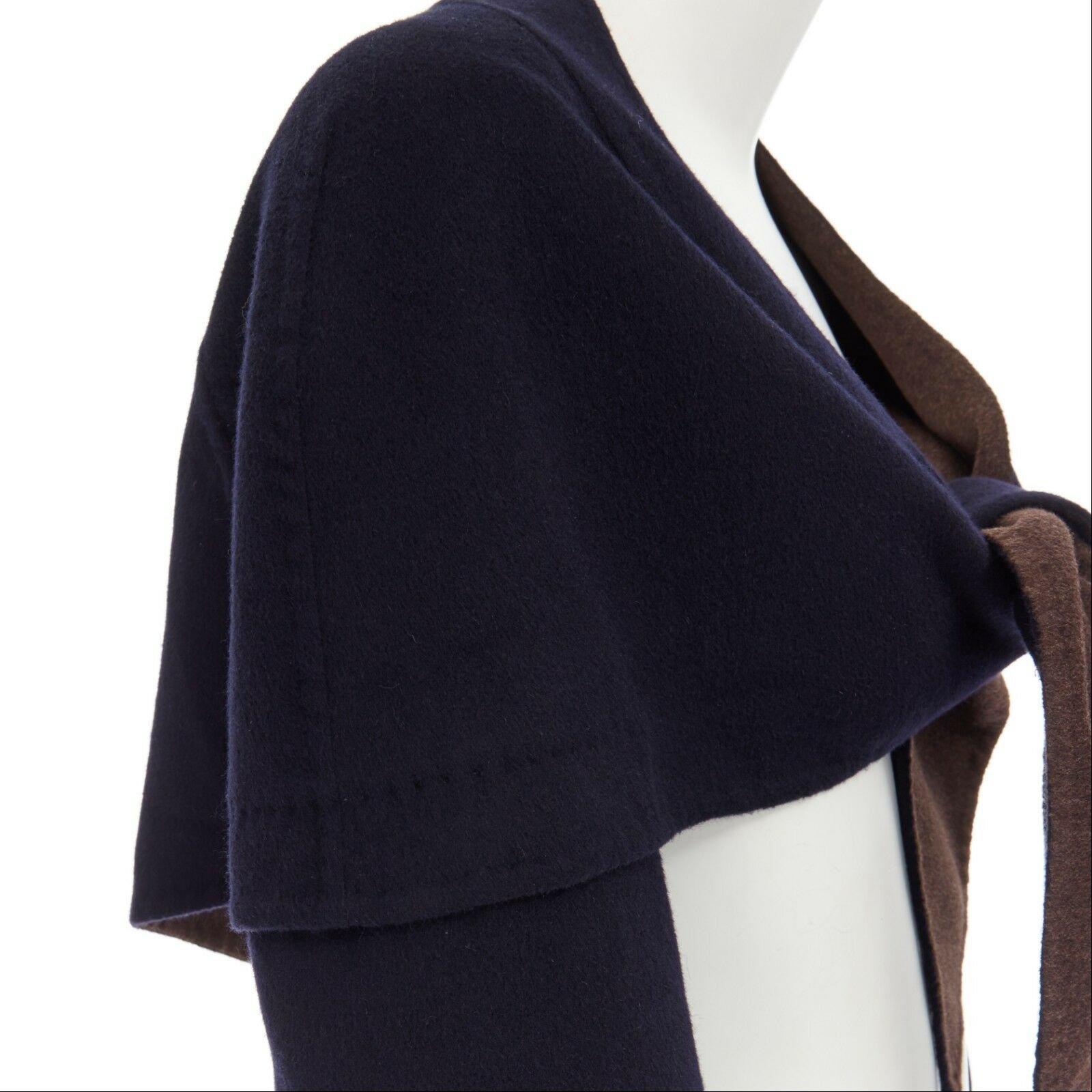 LOUIS VUITTON navy blue double faced wool blend tie front capelet shawl FR36 S 3