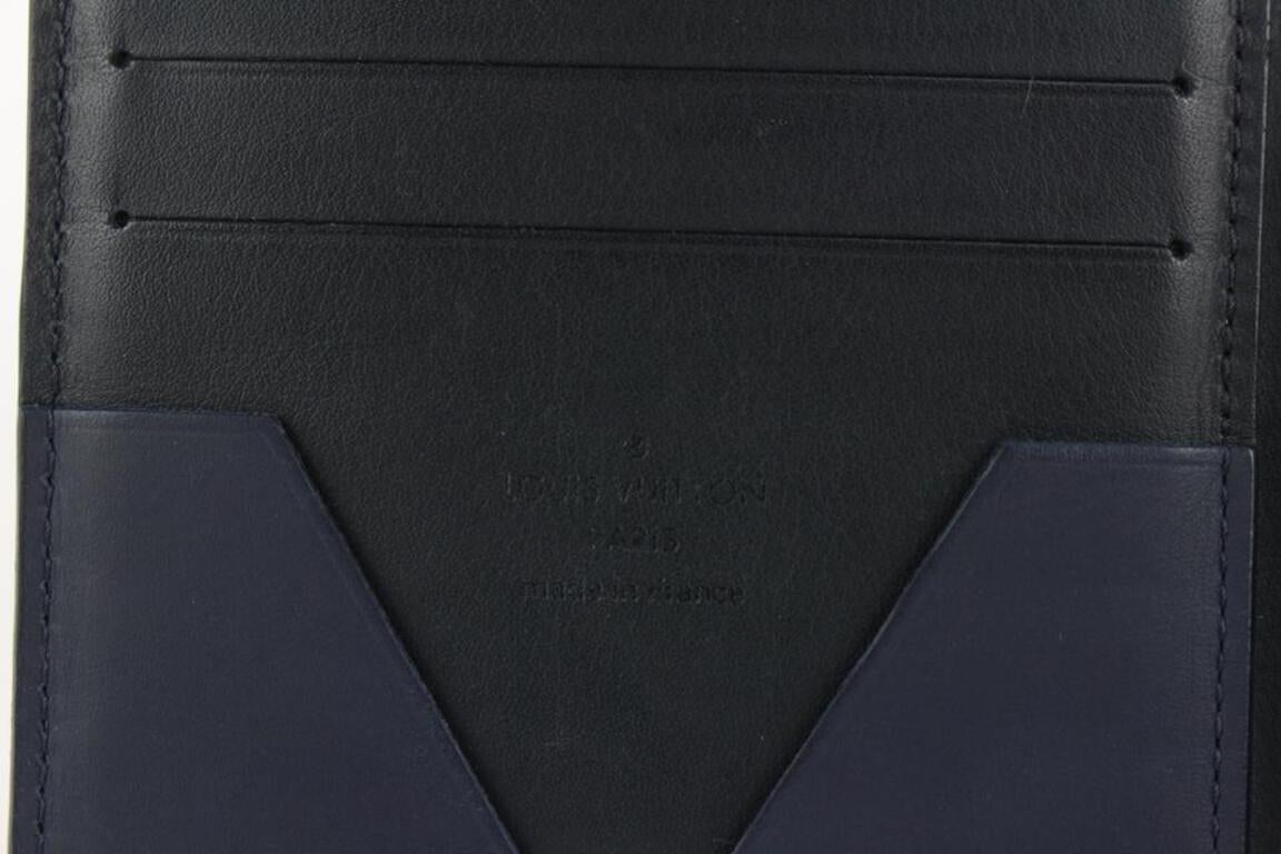Louis Vuitton Navy Blue Gaston V Line Long Zippy Bifold Wallet 122lv728 In Good Condition In Dix hills, NY