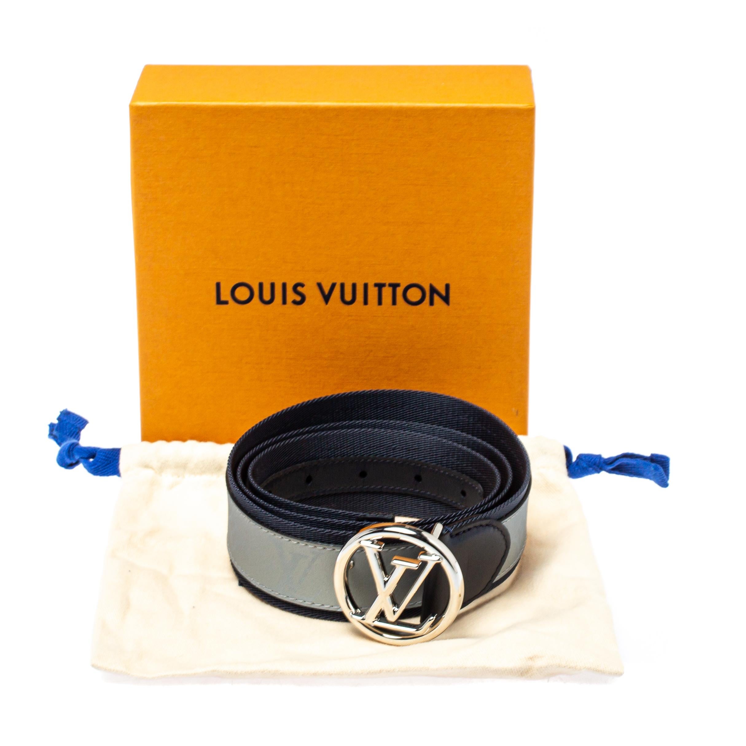 Louis Vuitton Marineblau/Grau Monogramm Stoff LV Kreis Gürtel 90CM 2
