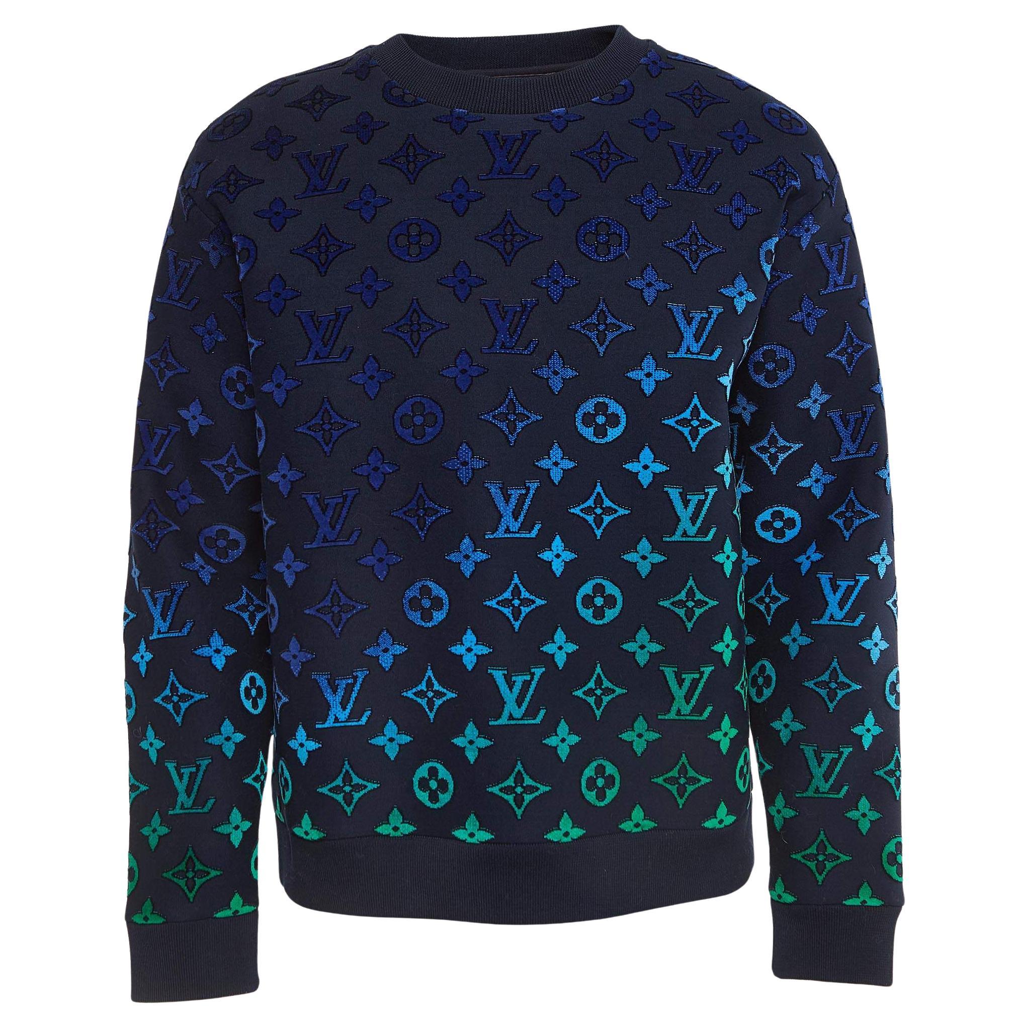 Louis Vuitton Navy Blue Knit Gradient Monogram Fil Coup Sweatshirt M For Sale