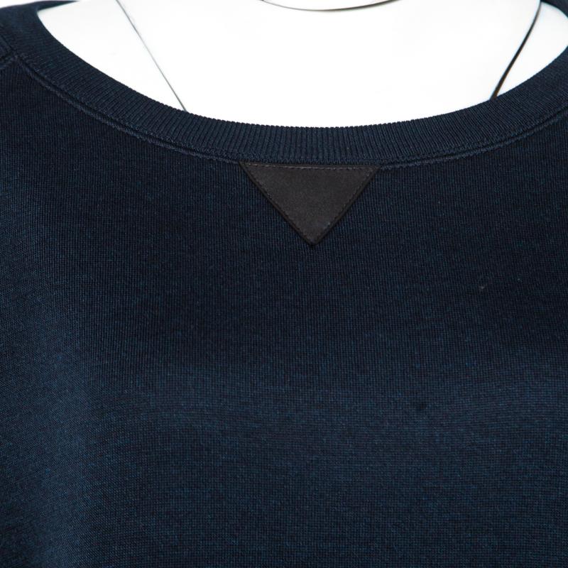 Louis Vuitton Navy Blue Knit Leather Pocket Trim Detail Long Sleeve Dress L In Good Condition In Dubai, Al Qouz 2