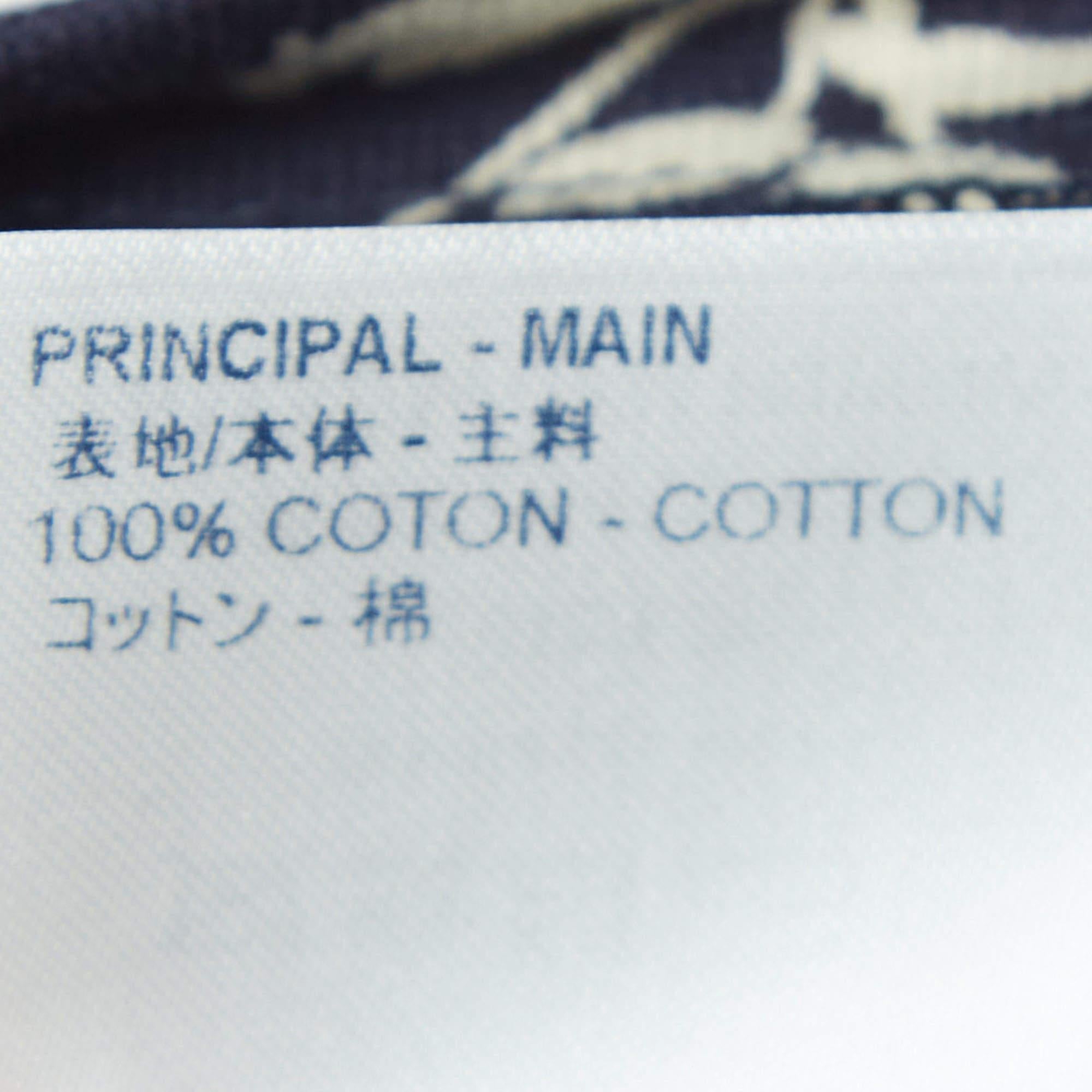 Louis Vuitton Navy Blue Leaf Discharge Print Cotton T-Shirt XL In Good Condition In Dubai, Al Qouz 2