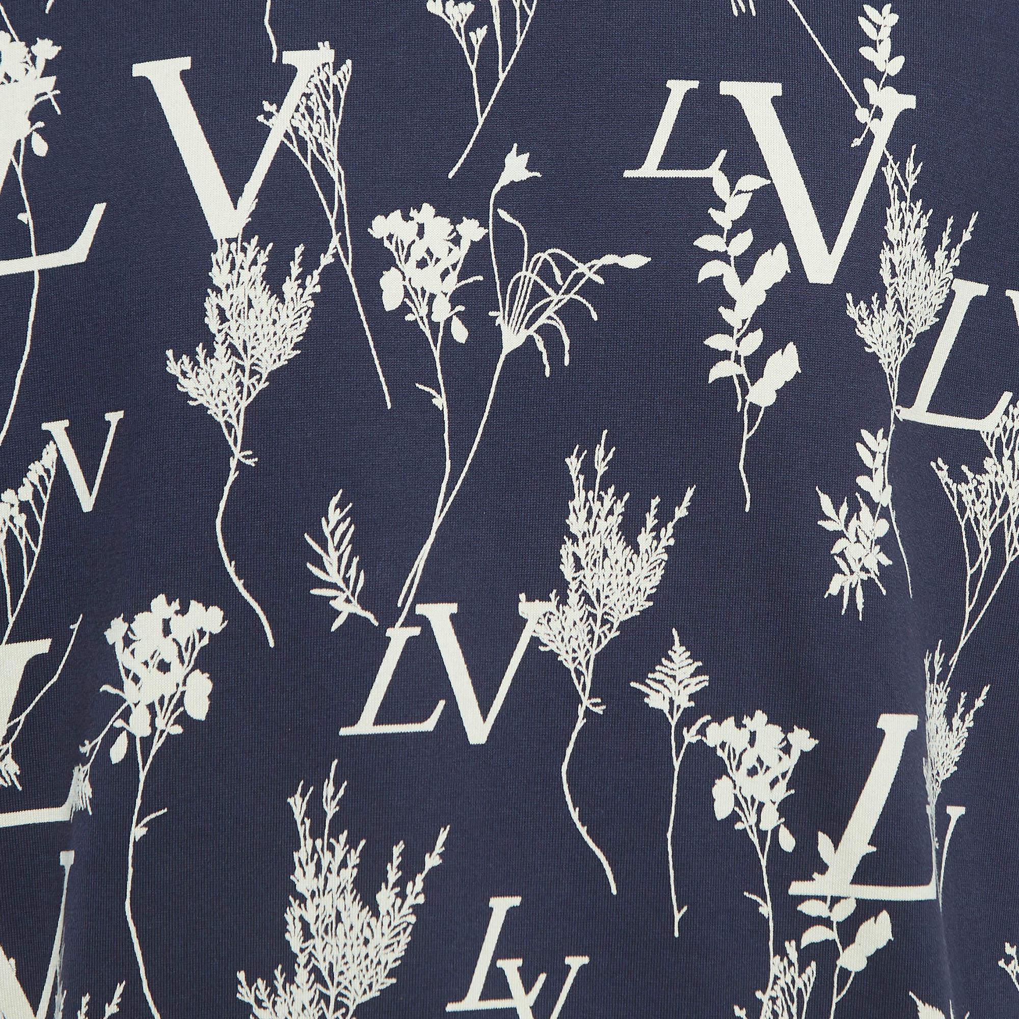 Louis Vuitton Navy Blue Leaf Discharge Print Cotton T-Shirt XL 1