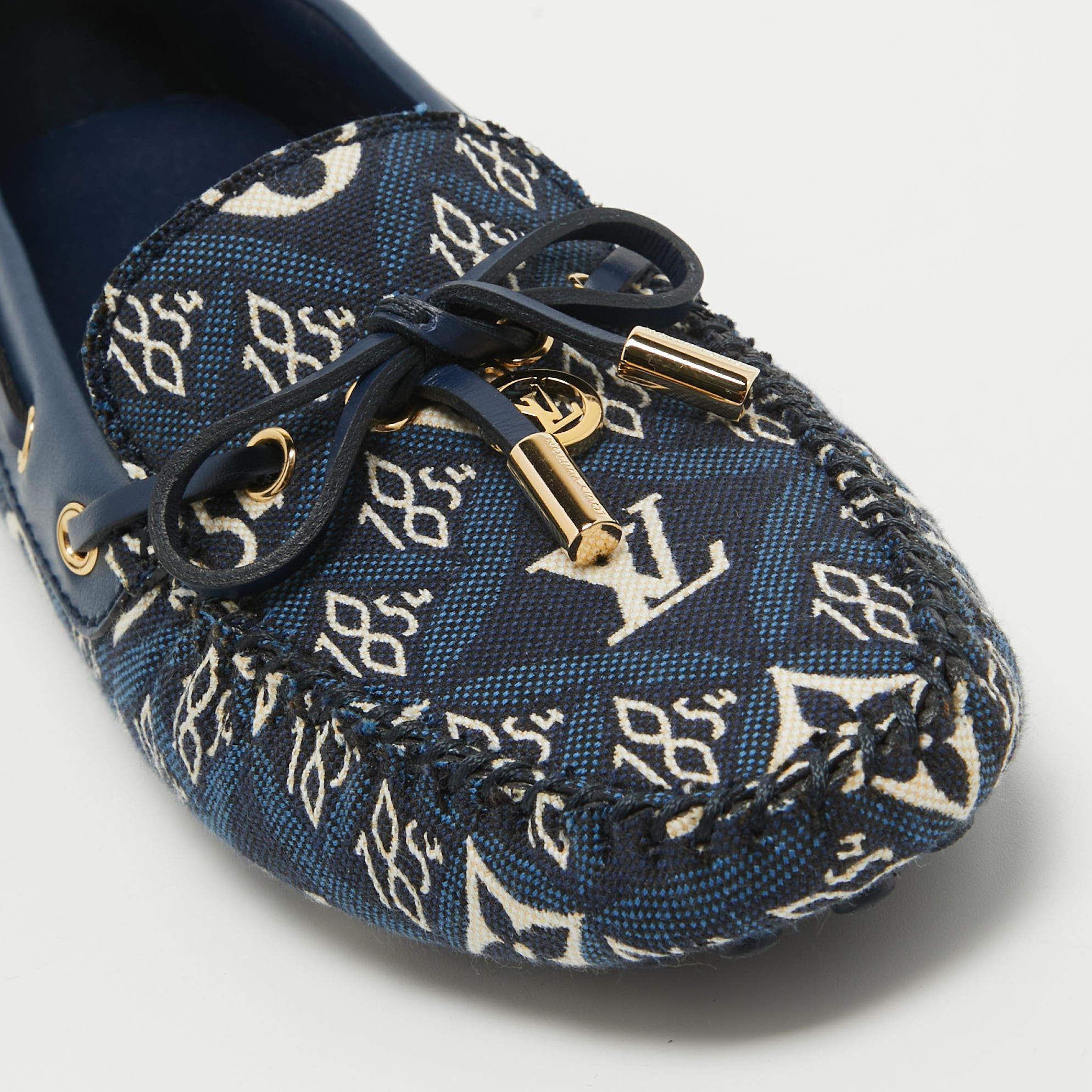 Louis Vuitton Navy Blue Leather and Denim Gloria Loafers Size 36 3