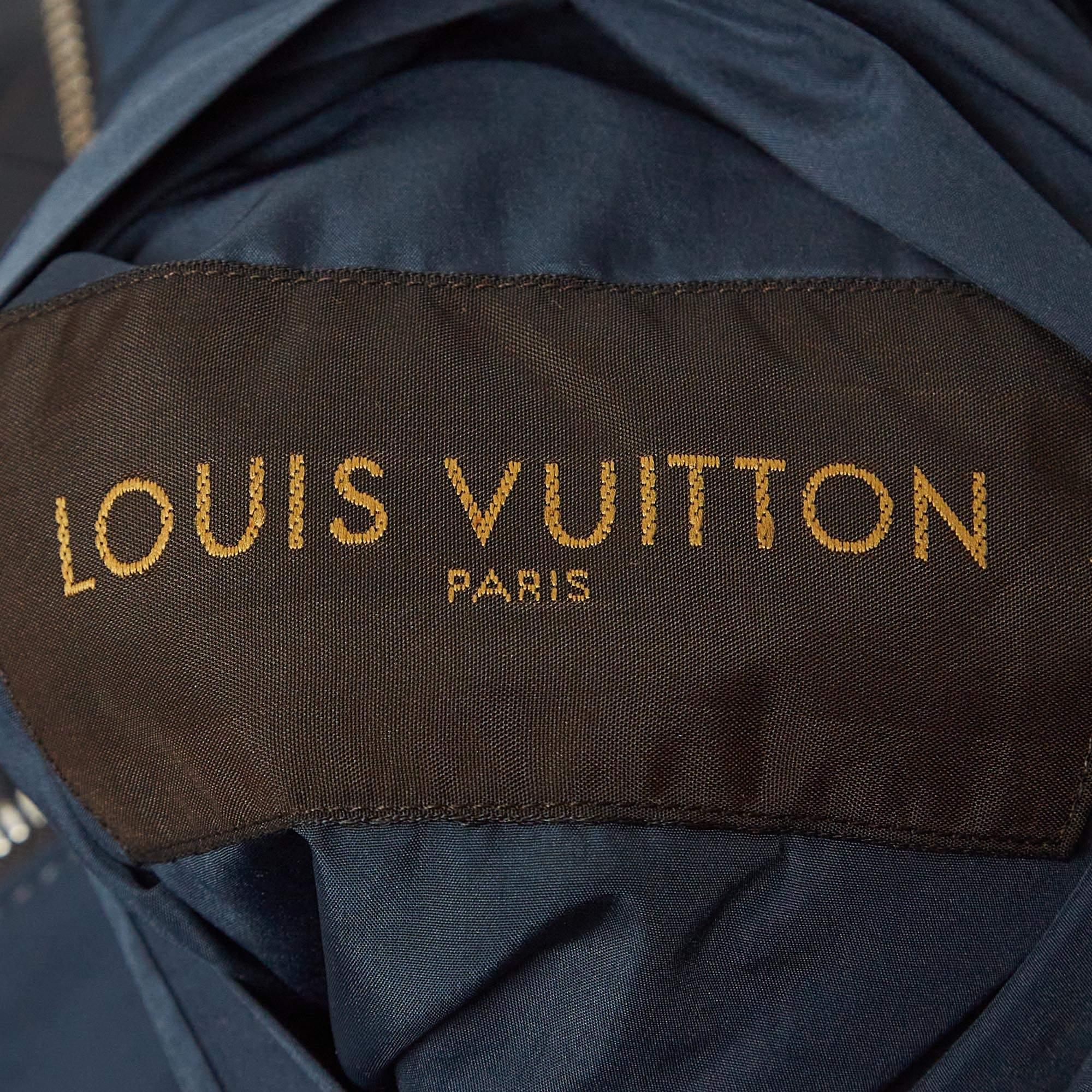 Men's Louis Vuitton Navy Blue Leather and Synthetic Reversible Zipper Jacket XXL