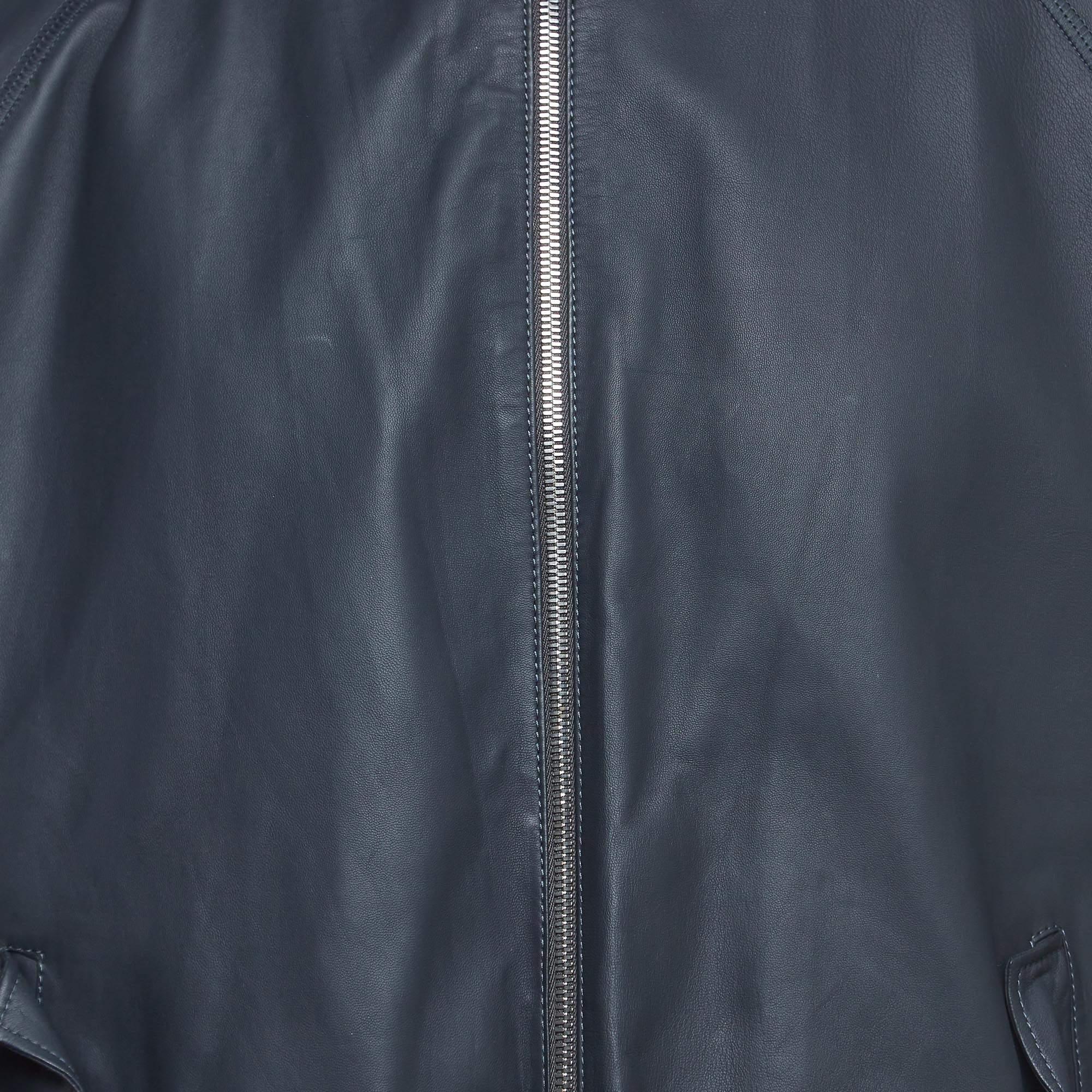 Louis Vuitton Navy Blue Leather and Synthetic Reversible Zipper Jacket XXL 1