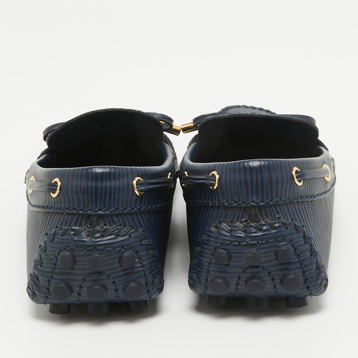 Louis Vuitton Marineblaues Leder Arizona Schleife Slip On Loafers Größe 36,5 im Angebot 3