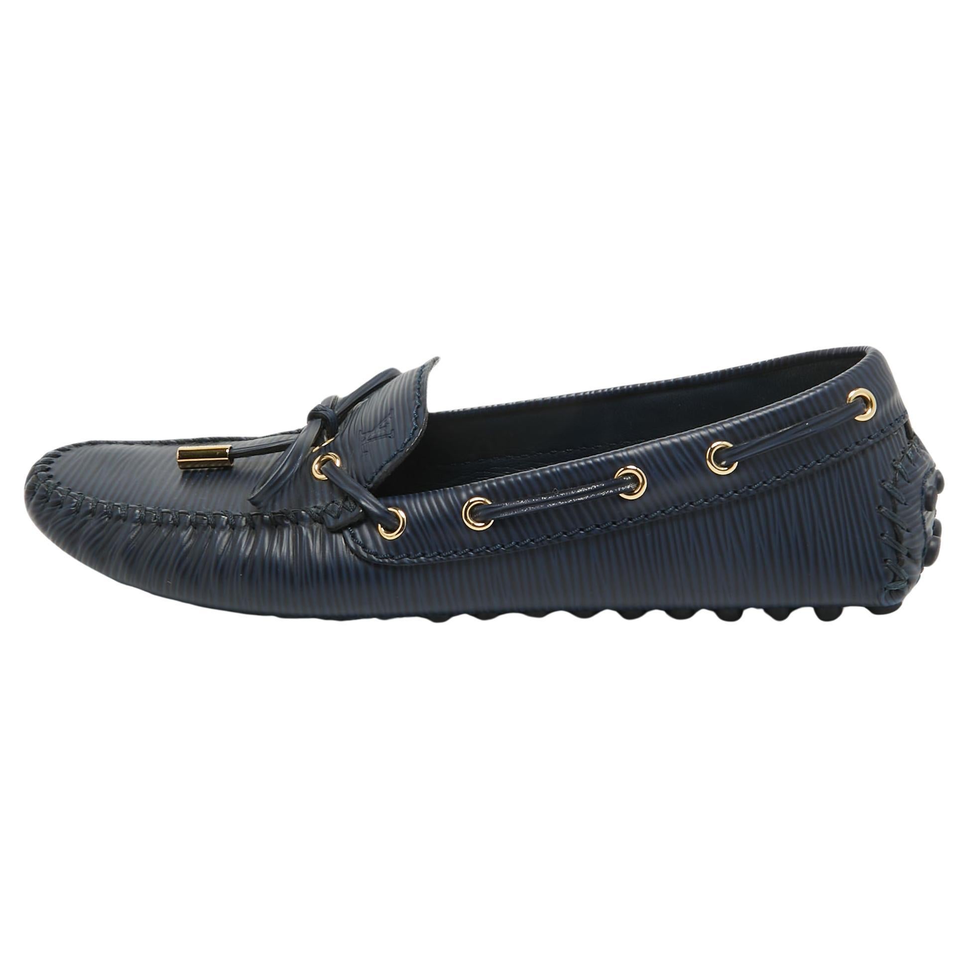 Louis Vuitton Marineblaues Leder Arizona Schleife Slip On Loafers Größe 36,5 im Angebot