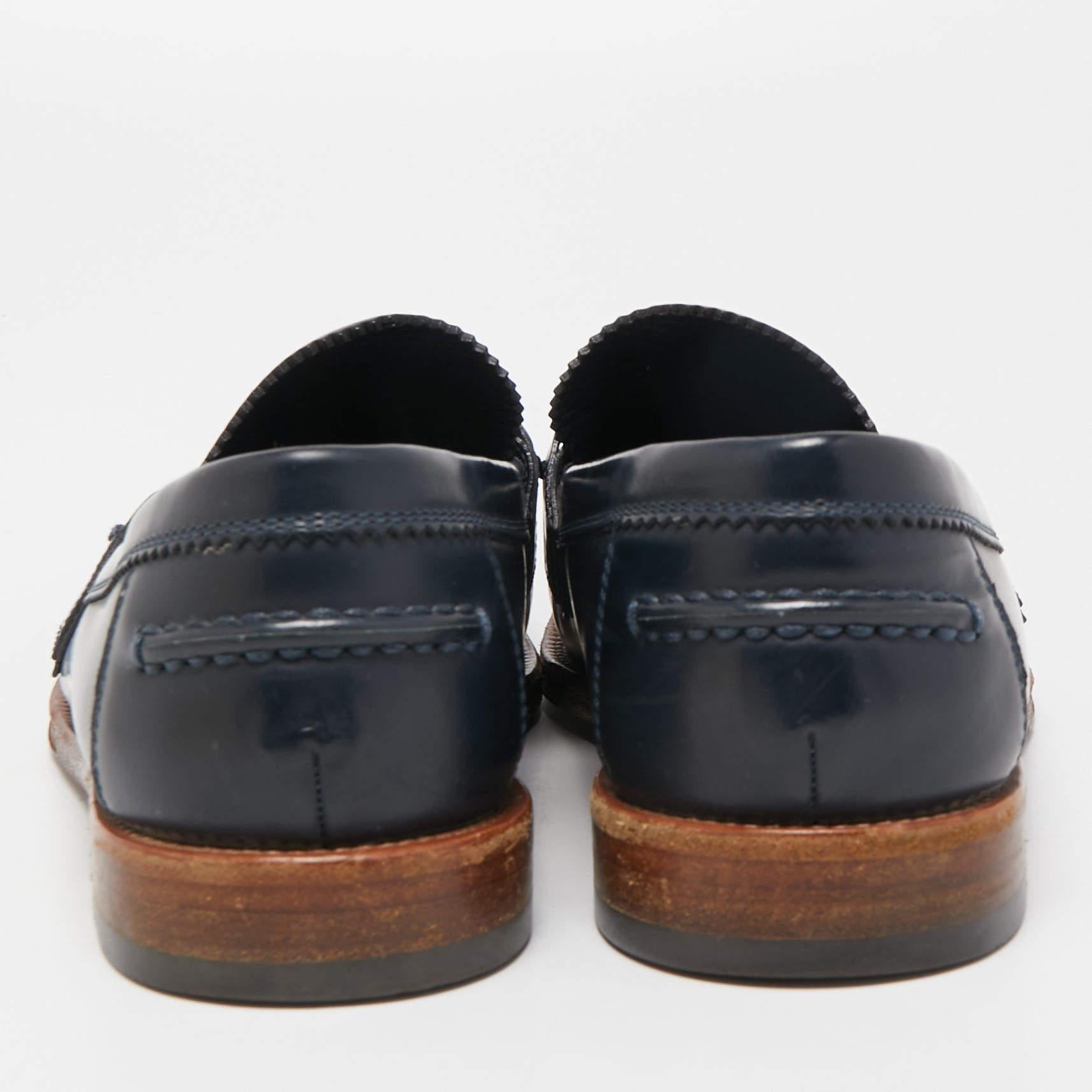 Black Louis Vuitton Navy Blue Leather Hockenheim Loafers Size 40 For Sale