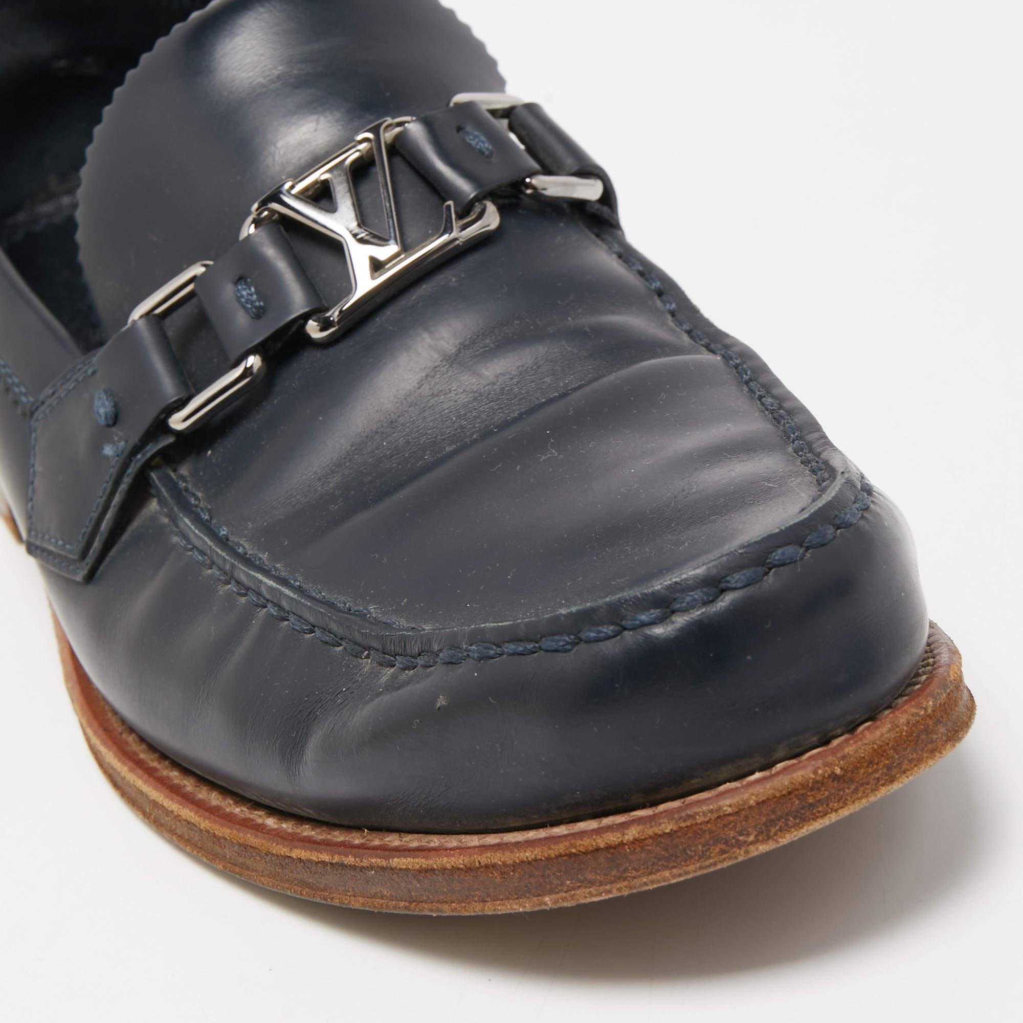 Louis Vuitton Navy Blue Leather Hockenheim Loafers Size 40 For Sale 3