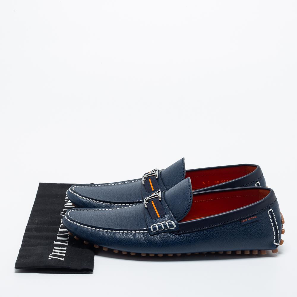 Louis Vuitton Navy Blue Leather Hockenheim Loafers Size 41 6