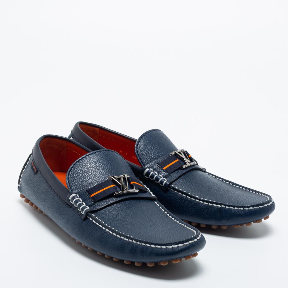 Men's Louis Vuitton Navy Blue Leather Hockenheim Loafers Size 41