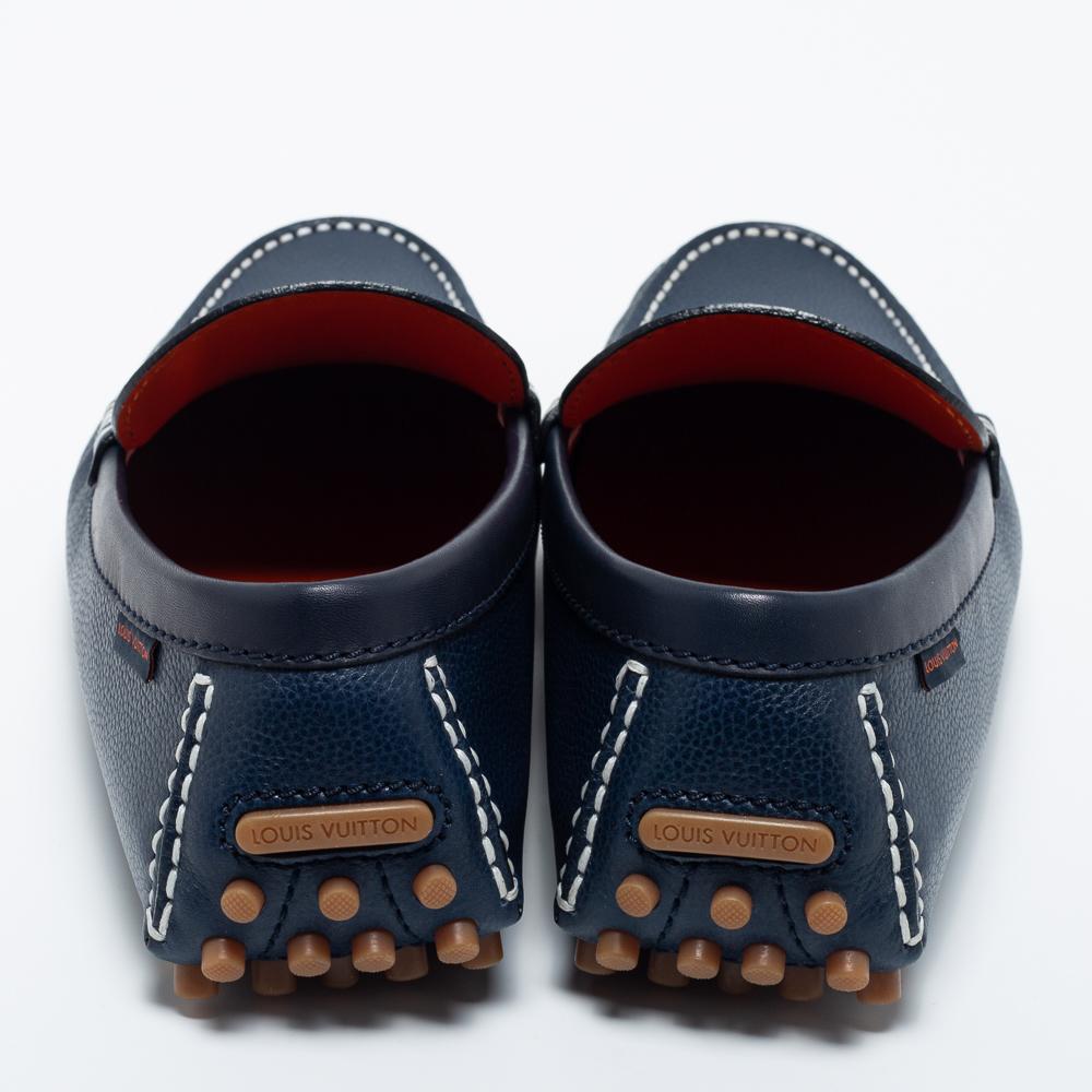 Louis Vuitton Navy Blue Leather Hockenheim Loafers Size 41 2