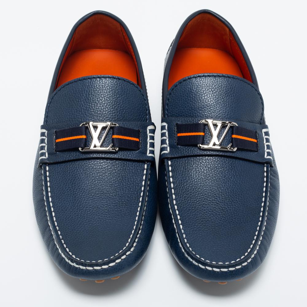 Louis Vuitton Navy Blue Leather Hockenheim Loafers Size 41 3
