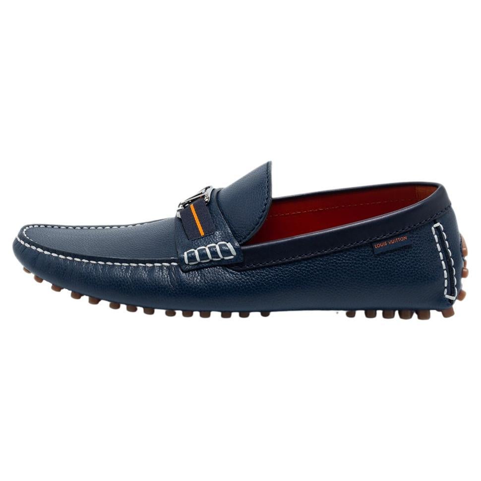 Louis Vuitton Navy Blue Leather Hockenheim Loafers Size 41 For Sale at  1stDibs