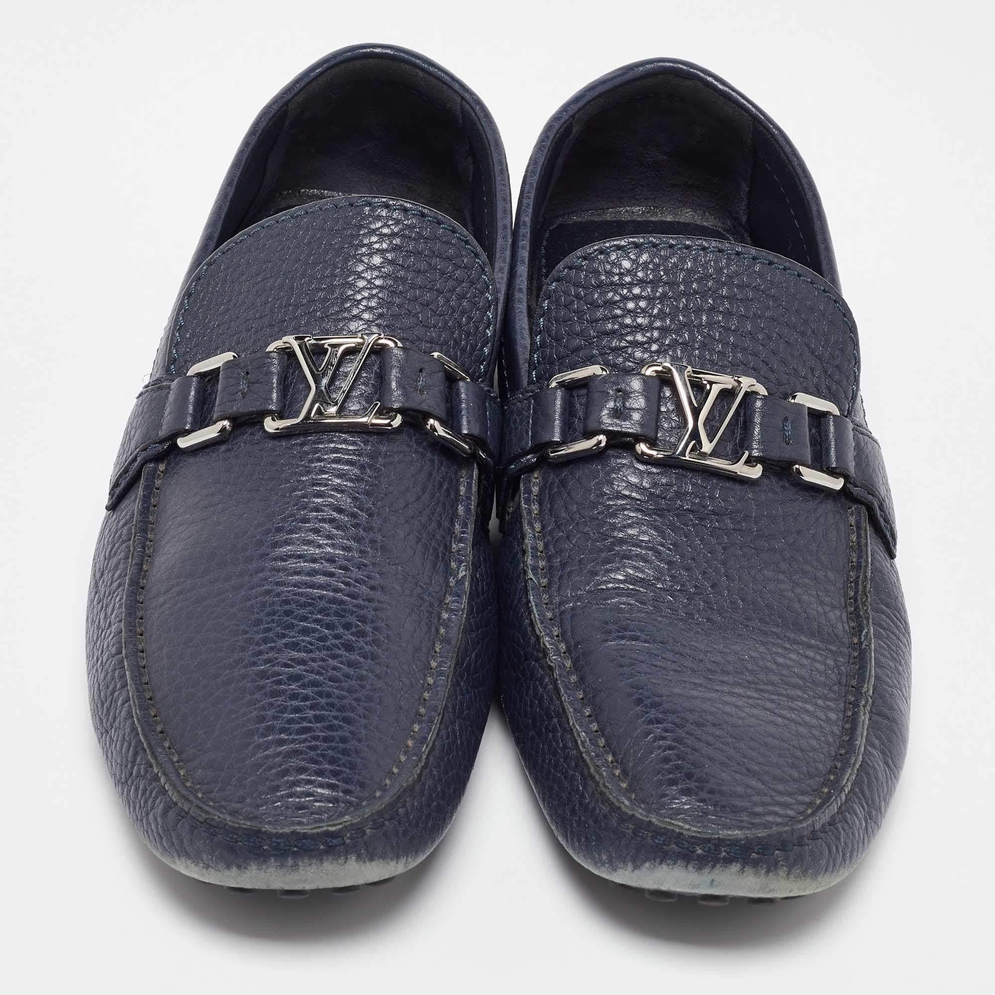 Black Louis Vuitton Navy Blue Leather Hockenheim Loafers Size 41.5 For Sale