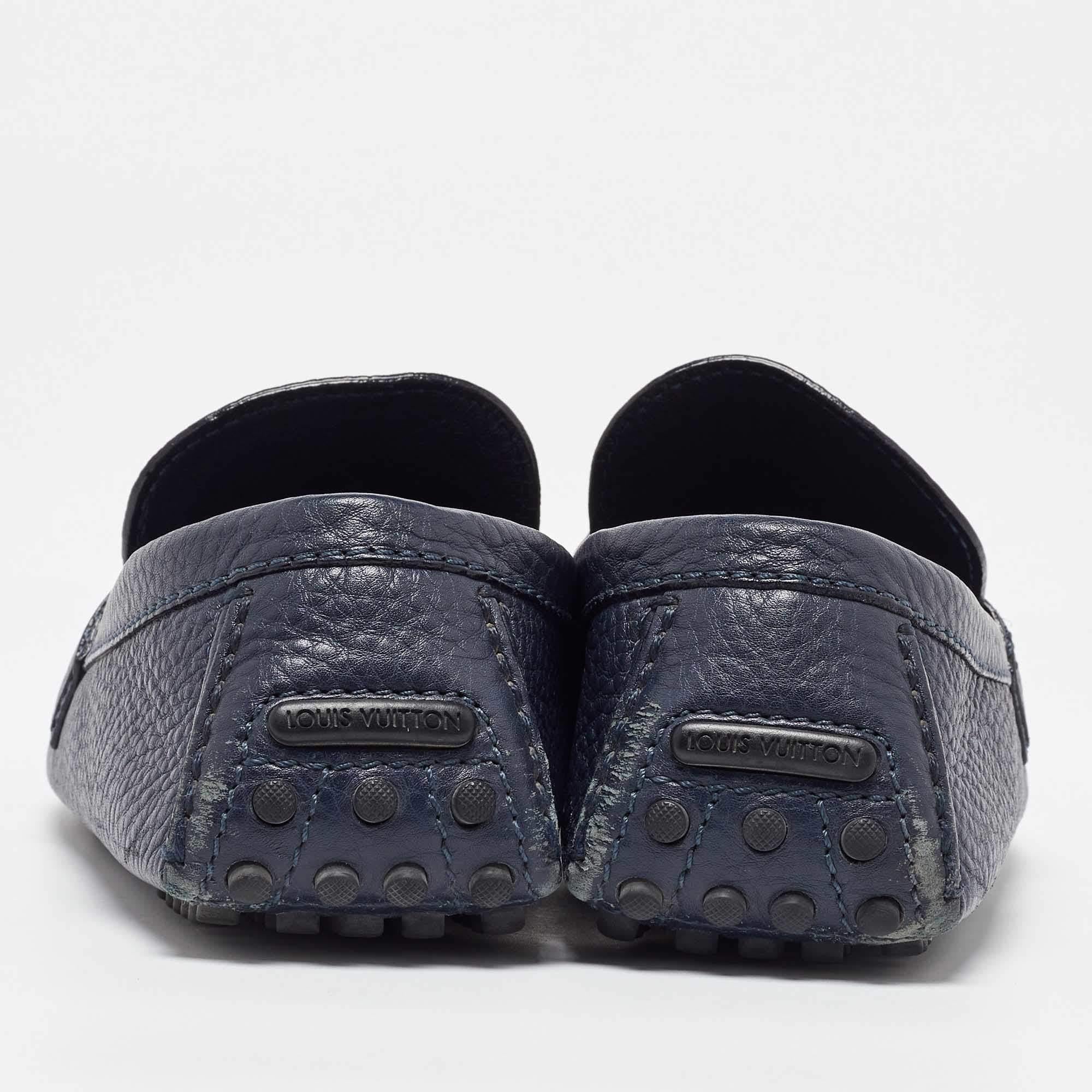 Men's Louis Vuitton Navy Blue Leather Hockenheim Loafers Size 41.5 For Sale