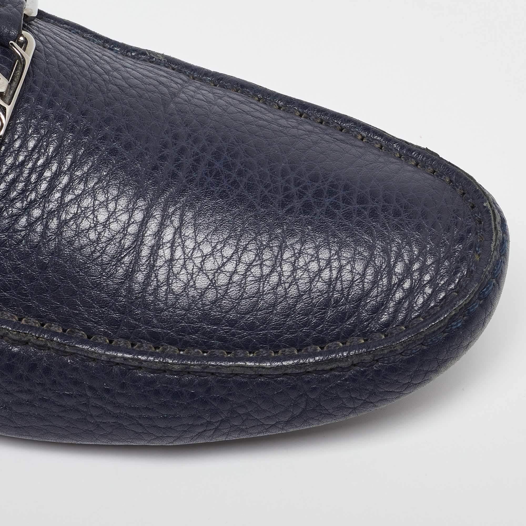 Louis Vuitton Navy Blue Leather Hockenheim Loafers Size 41.5 For Sale 2