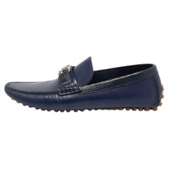 Louis Vuitton Navy Blue Leather Hockenheim Loafers Size 41.5