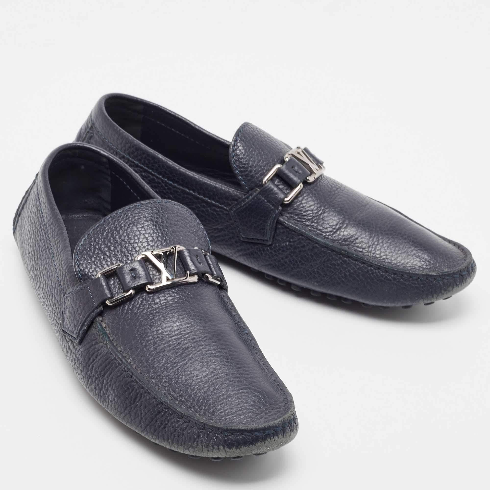 Black Louis Vuitton Navy Blue Leather Hockenheim Loafers Size 42 For Sale