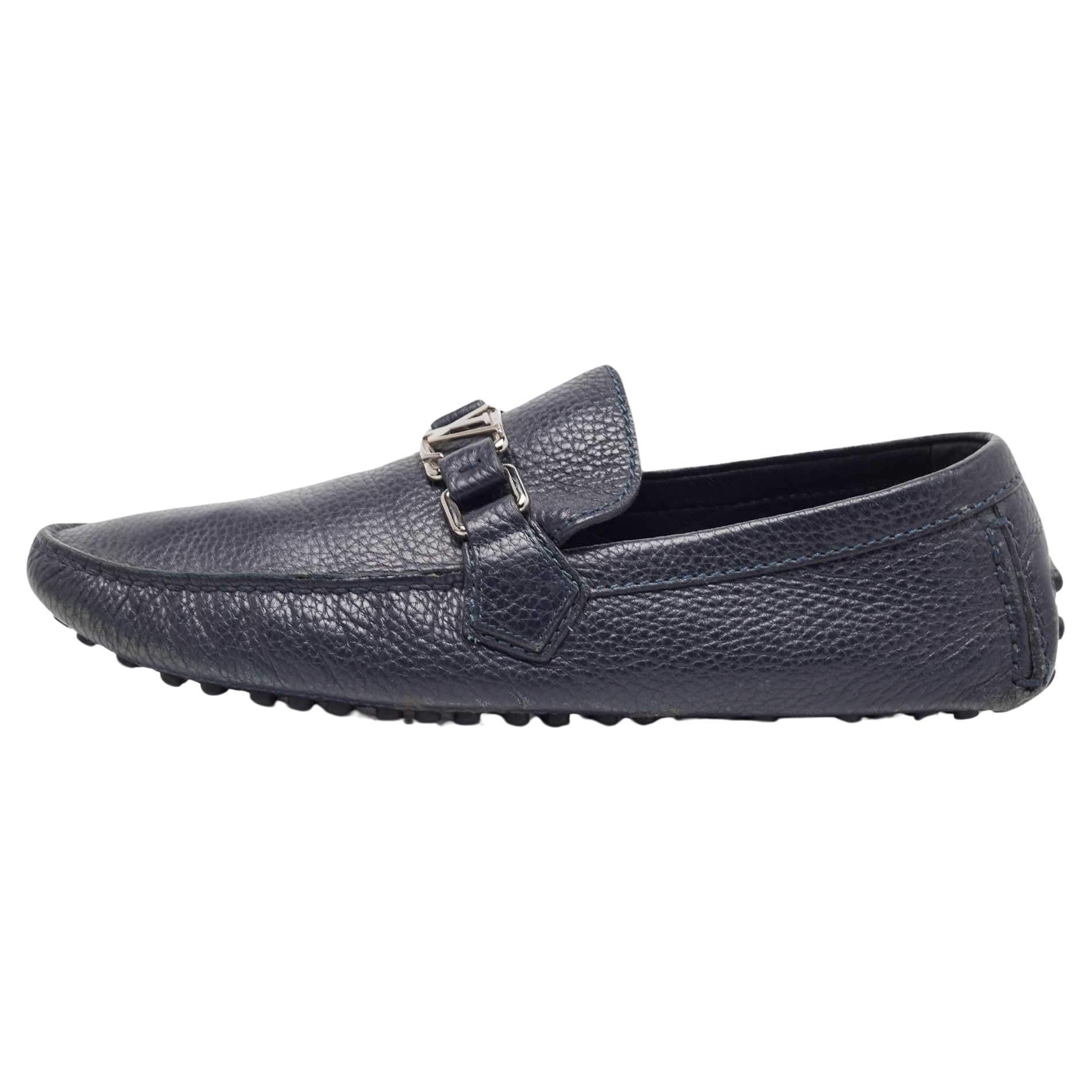Louis Vuitton Navy Blue Leather Hockenheim Loafers Size 42 For Sale