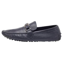 Used Louis Vuitton Navy Blue Leather Hockenheim Loafers Size 42