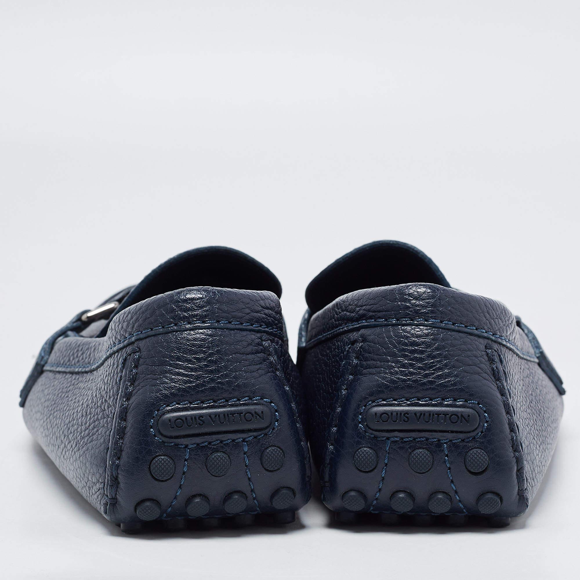 Black Louis Vuitton Navy Blue Leather Hockenheim Loafers Size 44
