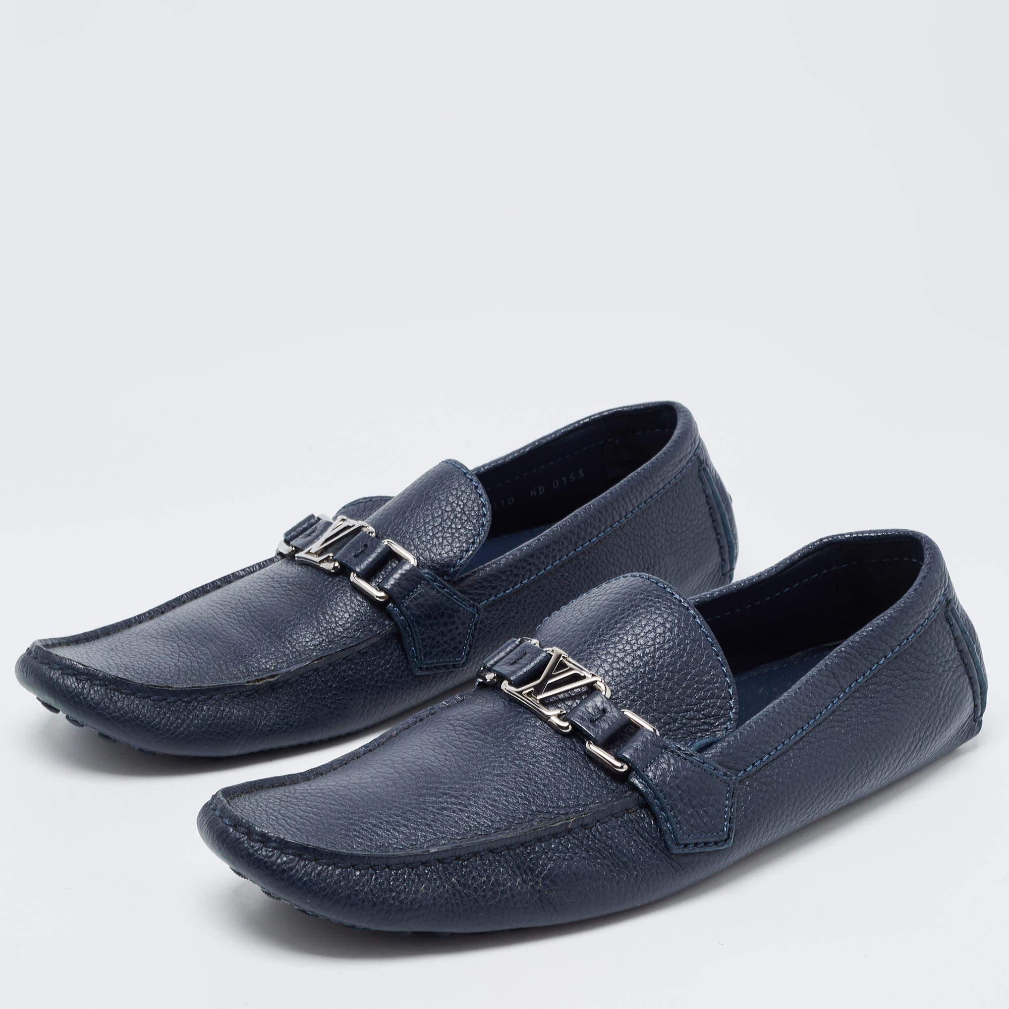 Louis Vuitton Navy Blue Leather Hockenheim Loafers Size 44 In Excellent Condition In Dubai, Al Qouz 2