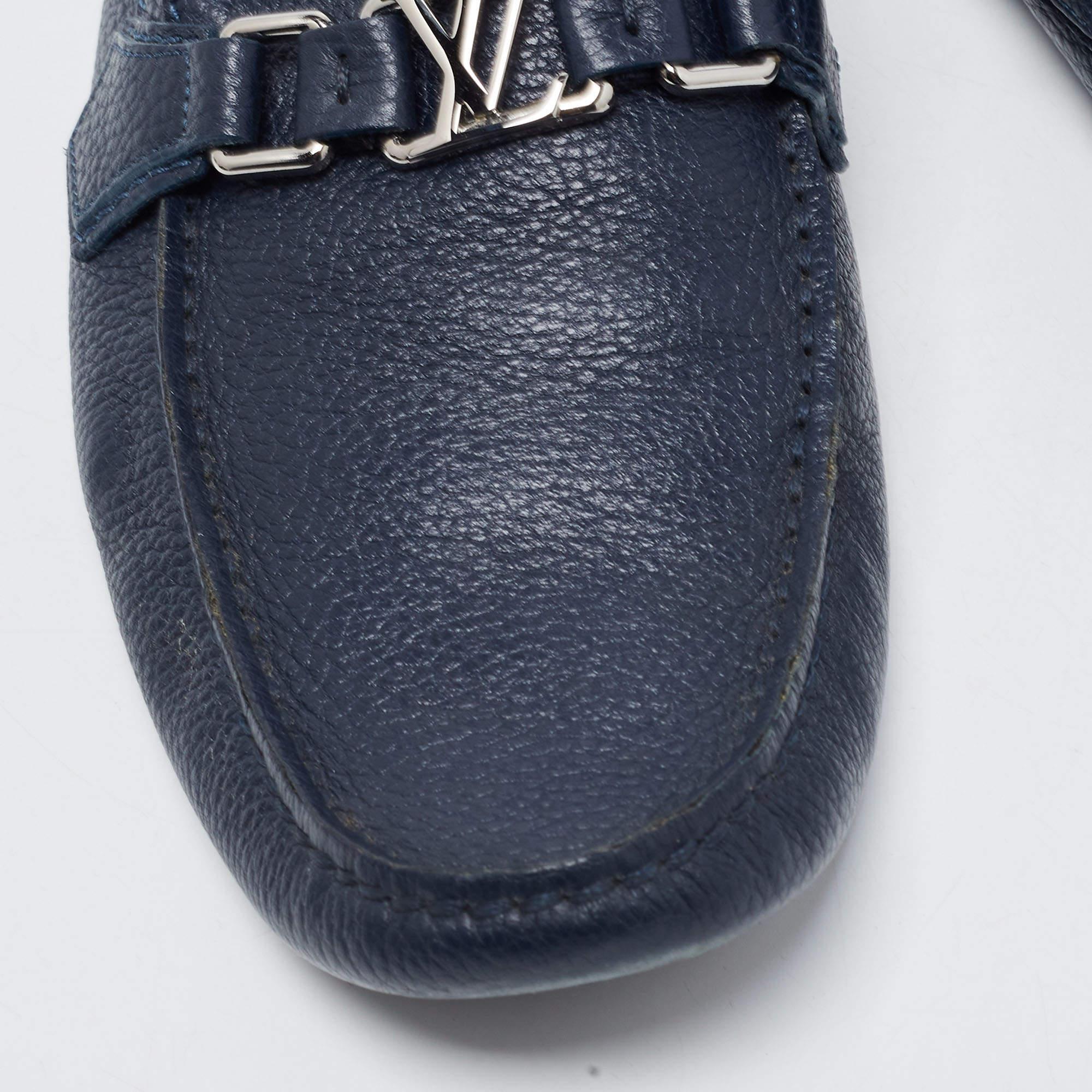 Louis Vuitton Navy Blue Leather Hockenheim Loafers Size 44 2