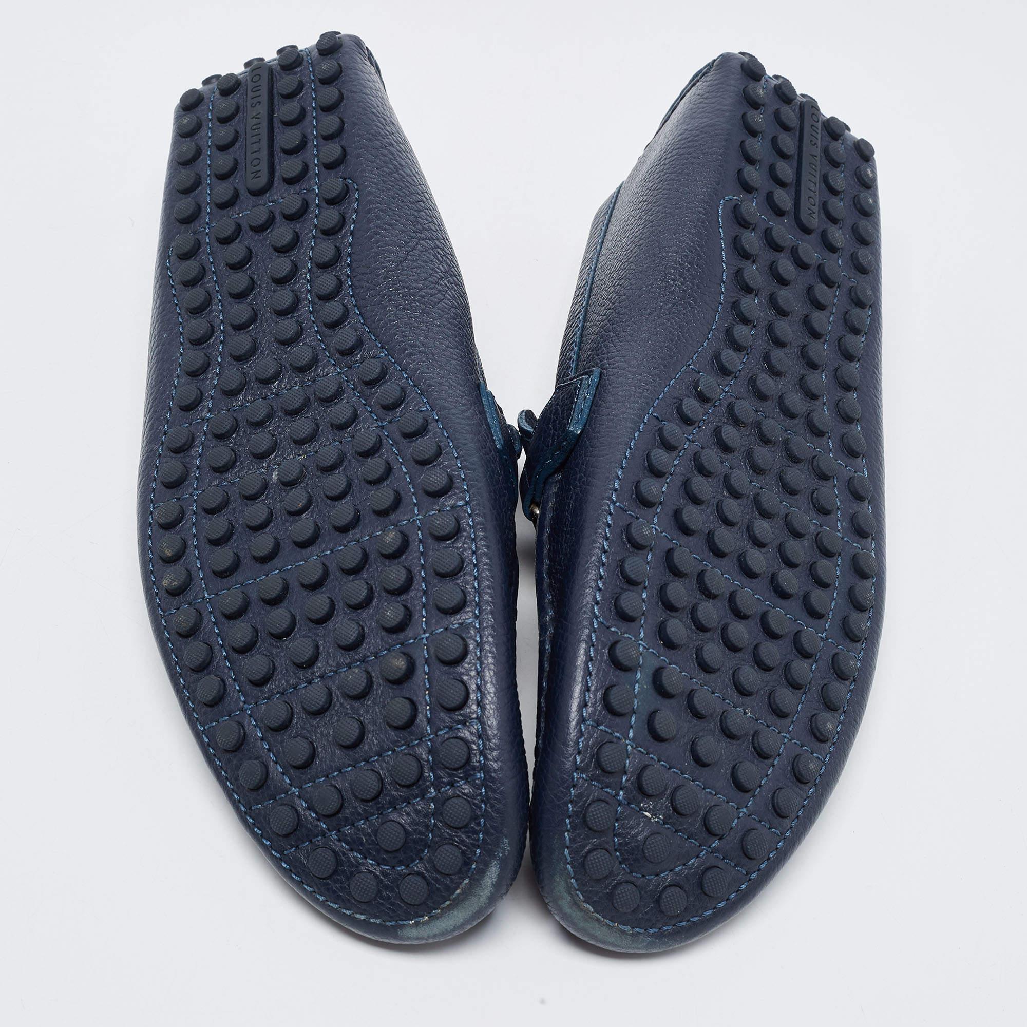 Louis Vuitton Navy Blue Leather Hockenheim Loafers Size 44 3