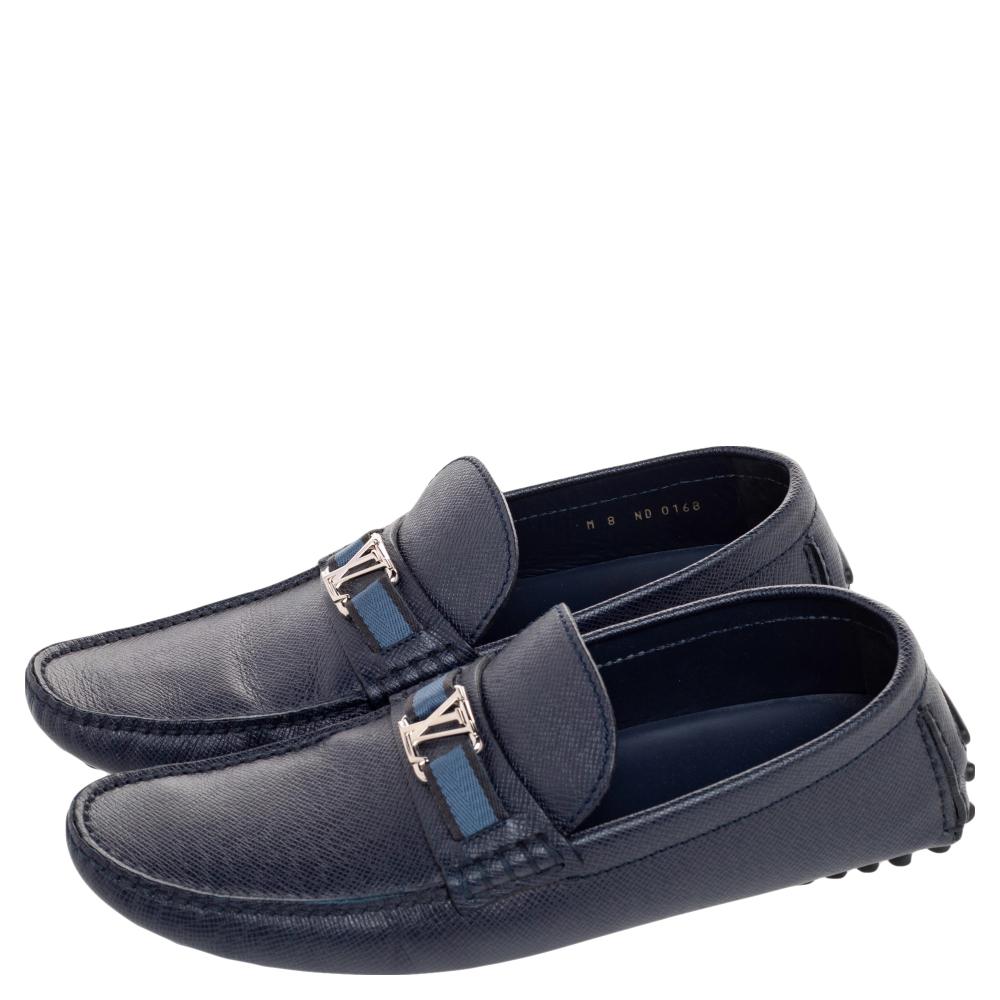 Men's Louis Vuitton Navy Blue Leather Hockenheim Slip On Loafers Size 42