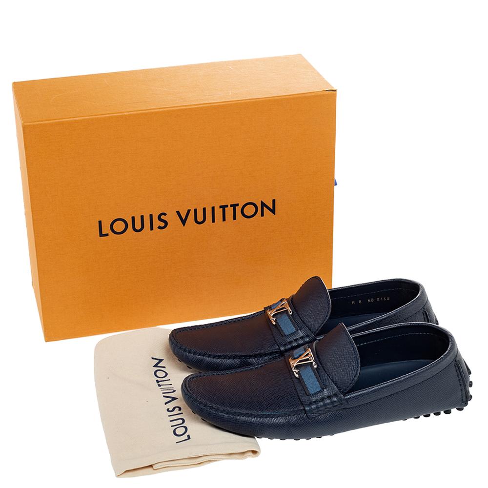 Louis Vuitton Navy Blue Leather Hockenheim Slip On Loafers Size 42 1