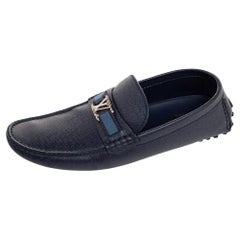 Louis Vuitton Navy Blue Leather Hockenheim Slip On Loafers Size 42