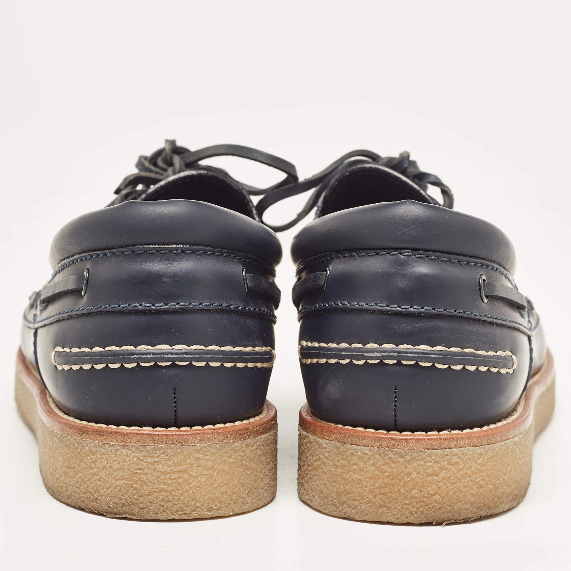 Louis Vuitton Navy Blue Leather Lace Up Loafers Size 42 For Sale 1