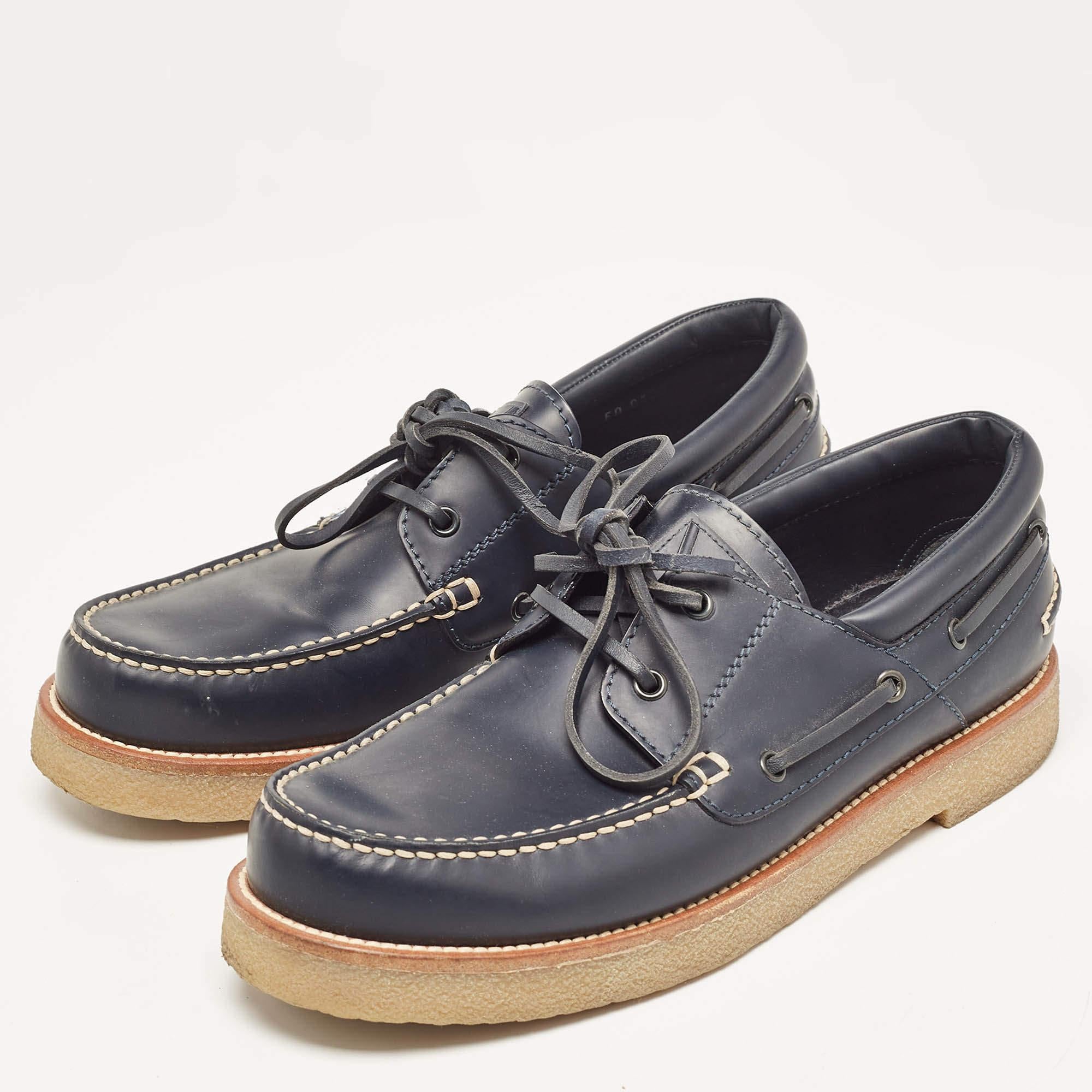 Louis Vuitton Navy Blue Leather Lace Up Loafers Size 42 For Sale 4