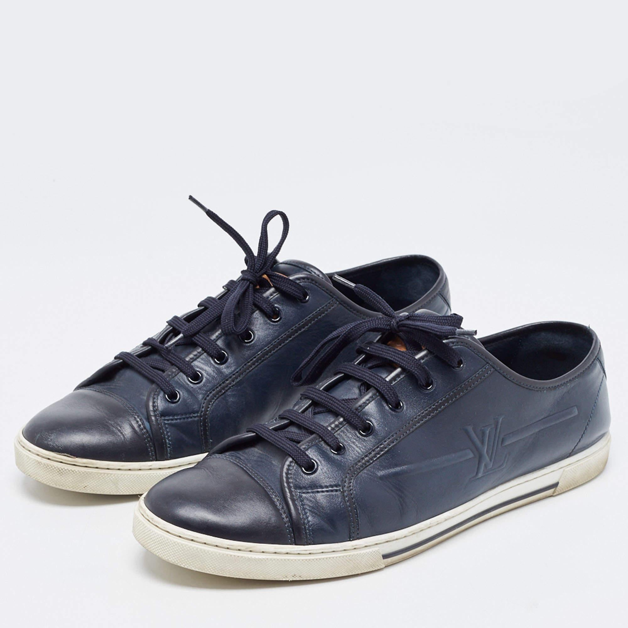 Black Louis Vuitton Navy Blue Leather Low Top Sneakers Size 43 For Sale