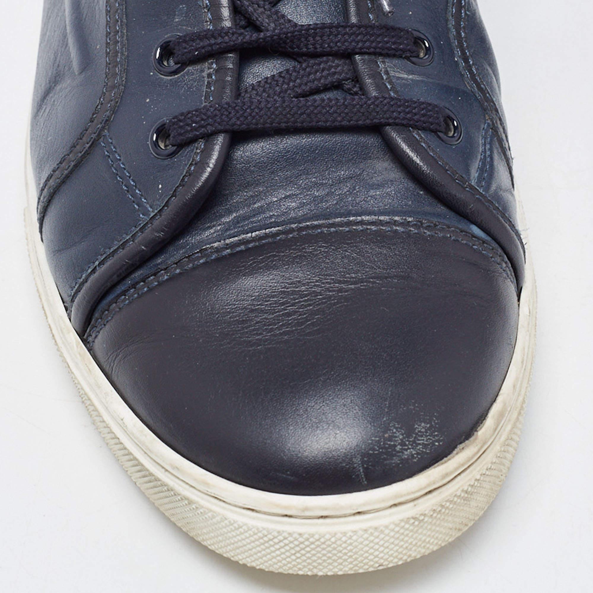 Louis Vuitton Navy Blue Leather Low Top Sneakers Size 43 For Sale 2