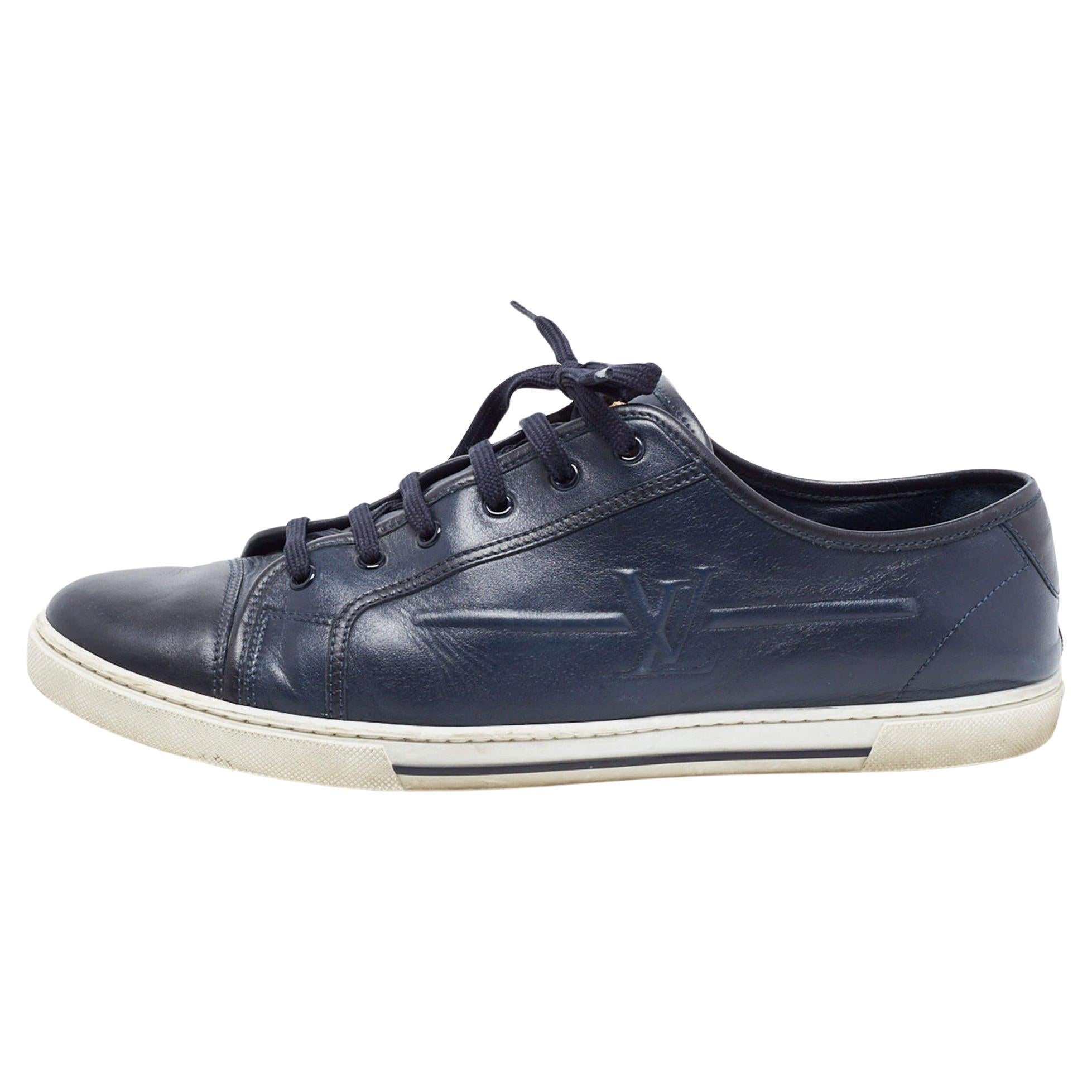 Louis Vuitton Navy Blue Leather Low Top Sneakers Size 43 For Sale